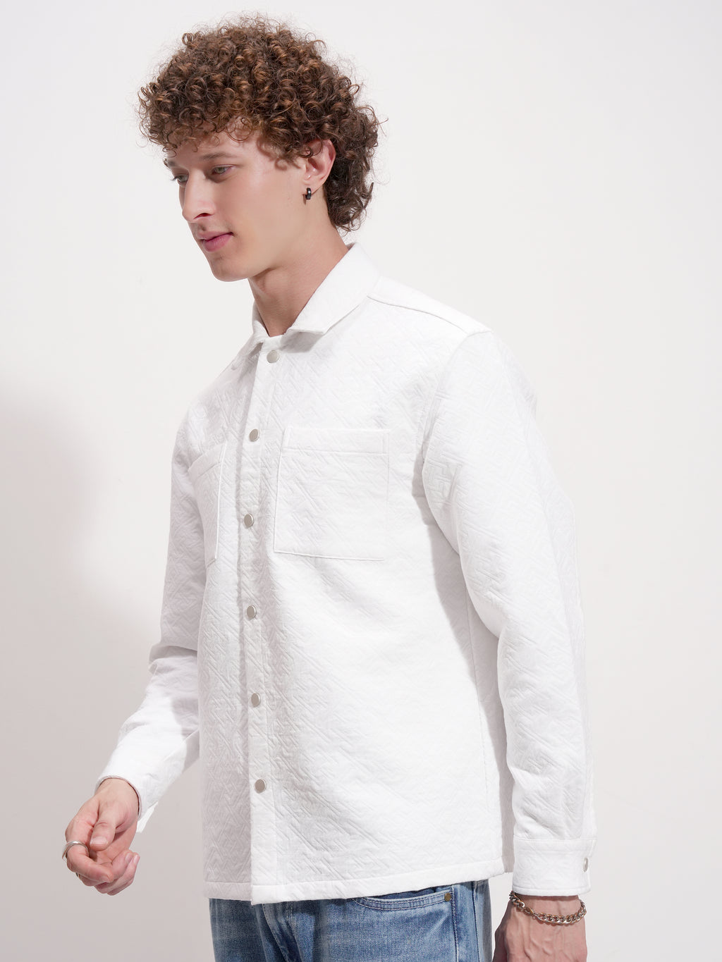 Highlander Men White Self Design Relaxed Fit Casual Shirt - White - Image 4
