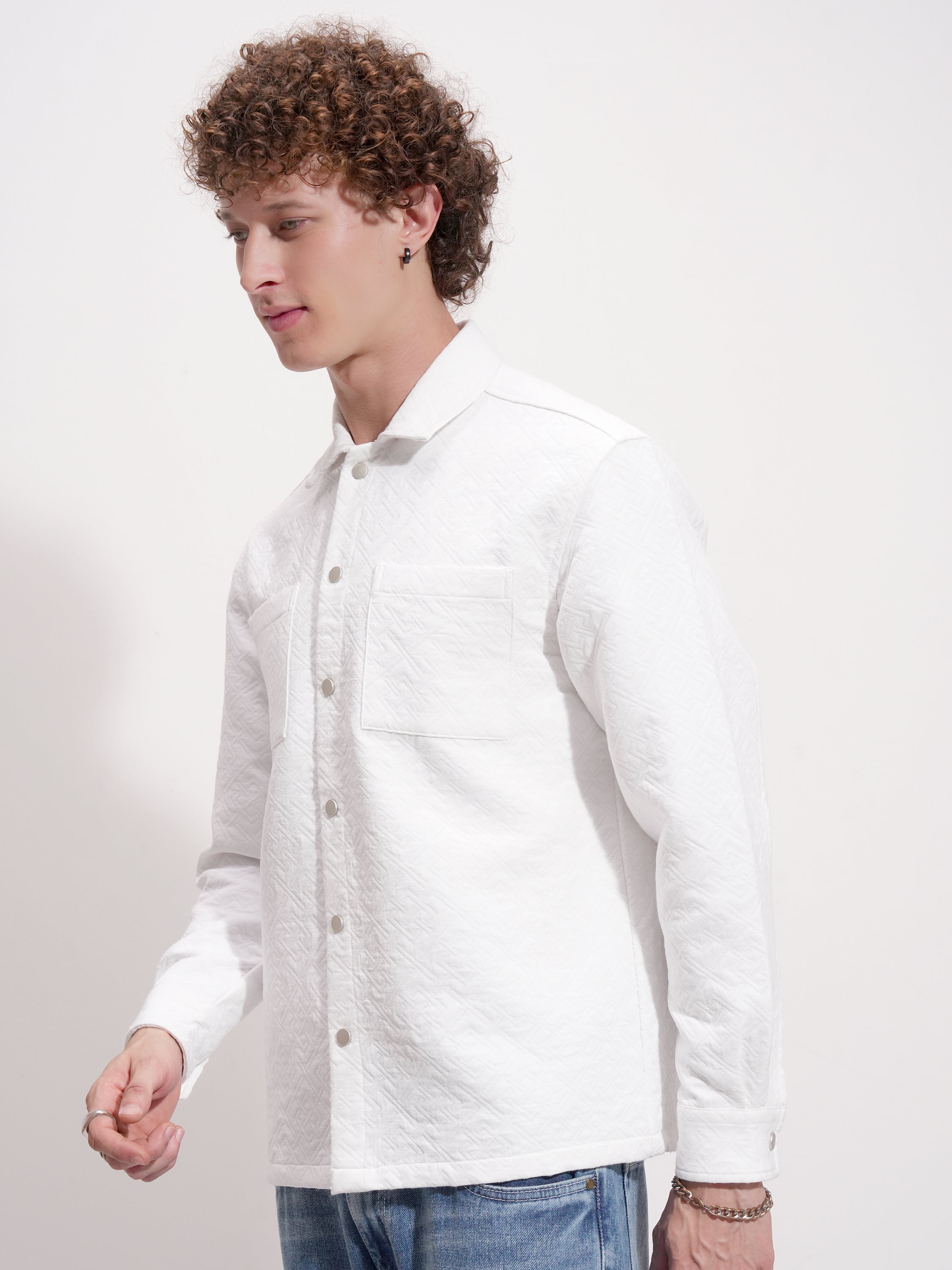 Highlander Men White Self Design Relaxed Fit Casual Shirt - White - Image 4