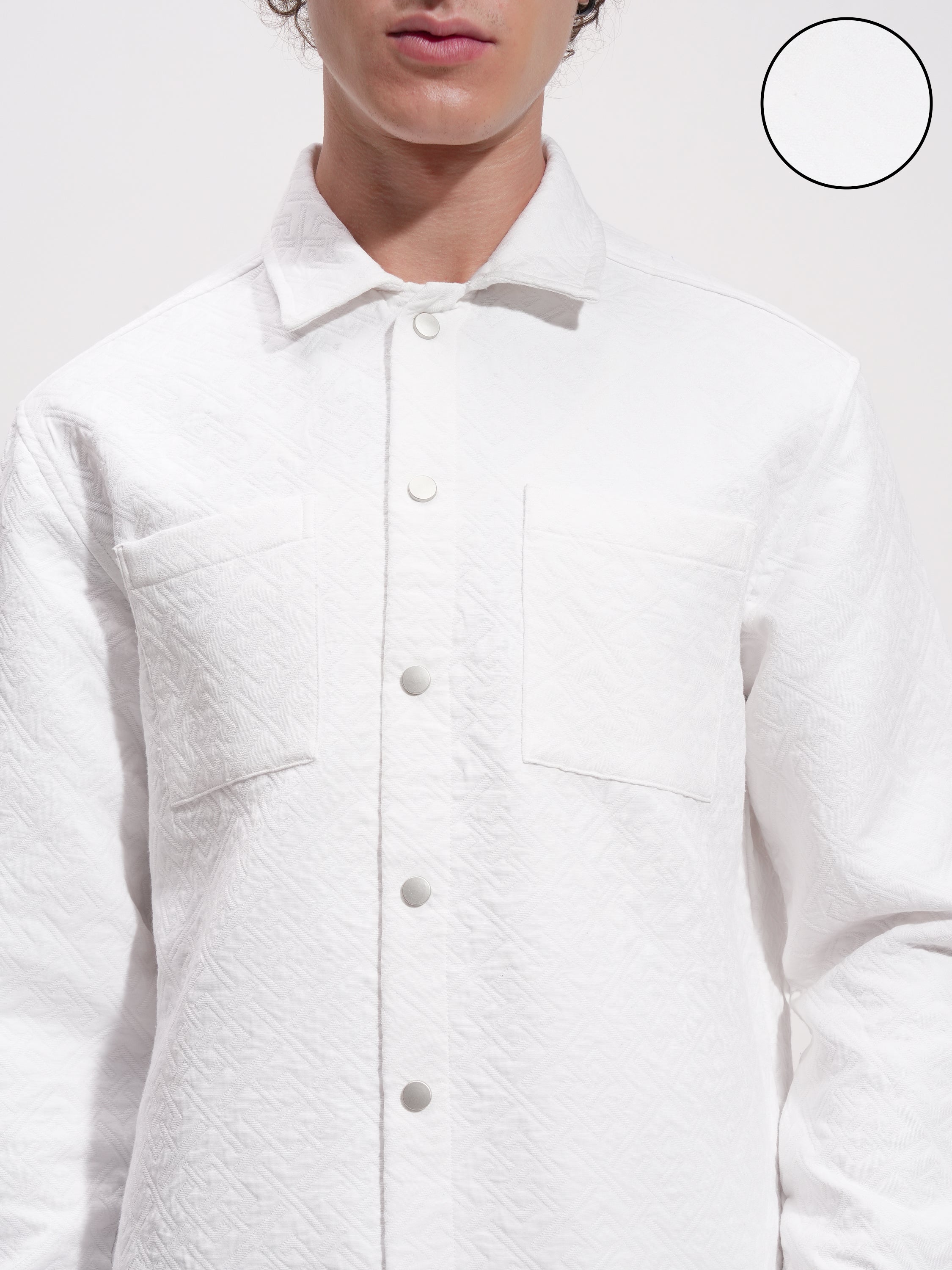Highlander Men White Self Design Relaxed Fit Casual Shirt - White - Image 5