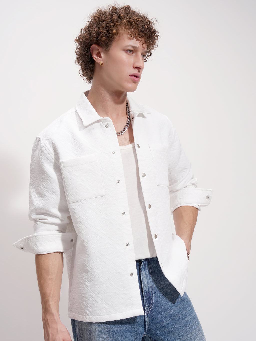 Highlander Men White Self Design Relaxed Fit Casual Shirt - White - Image 6