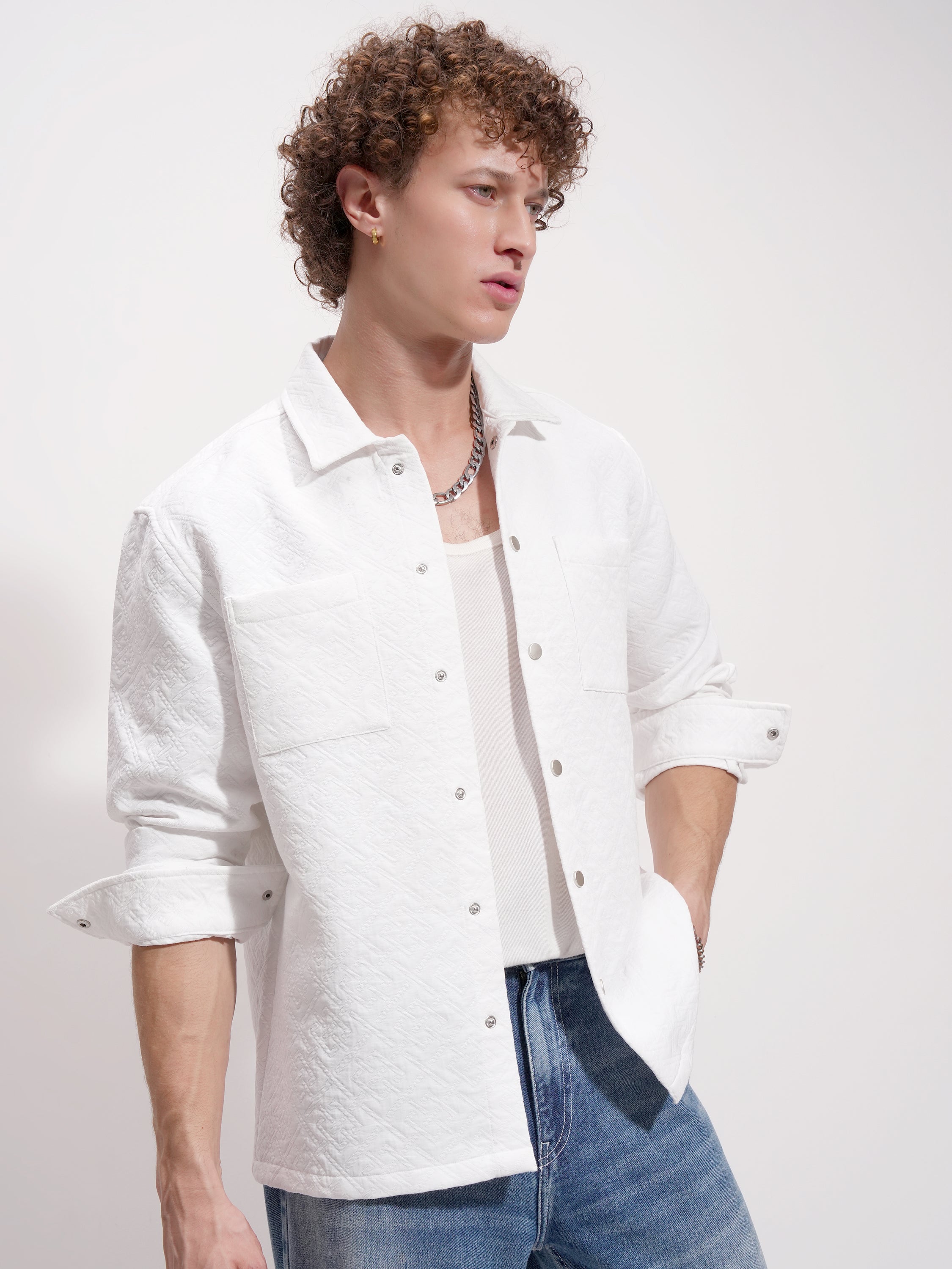 Highlander Men White Self Design Relaxed Fit Casual Shirt - White - Image 6