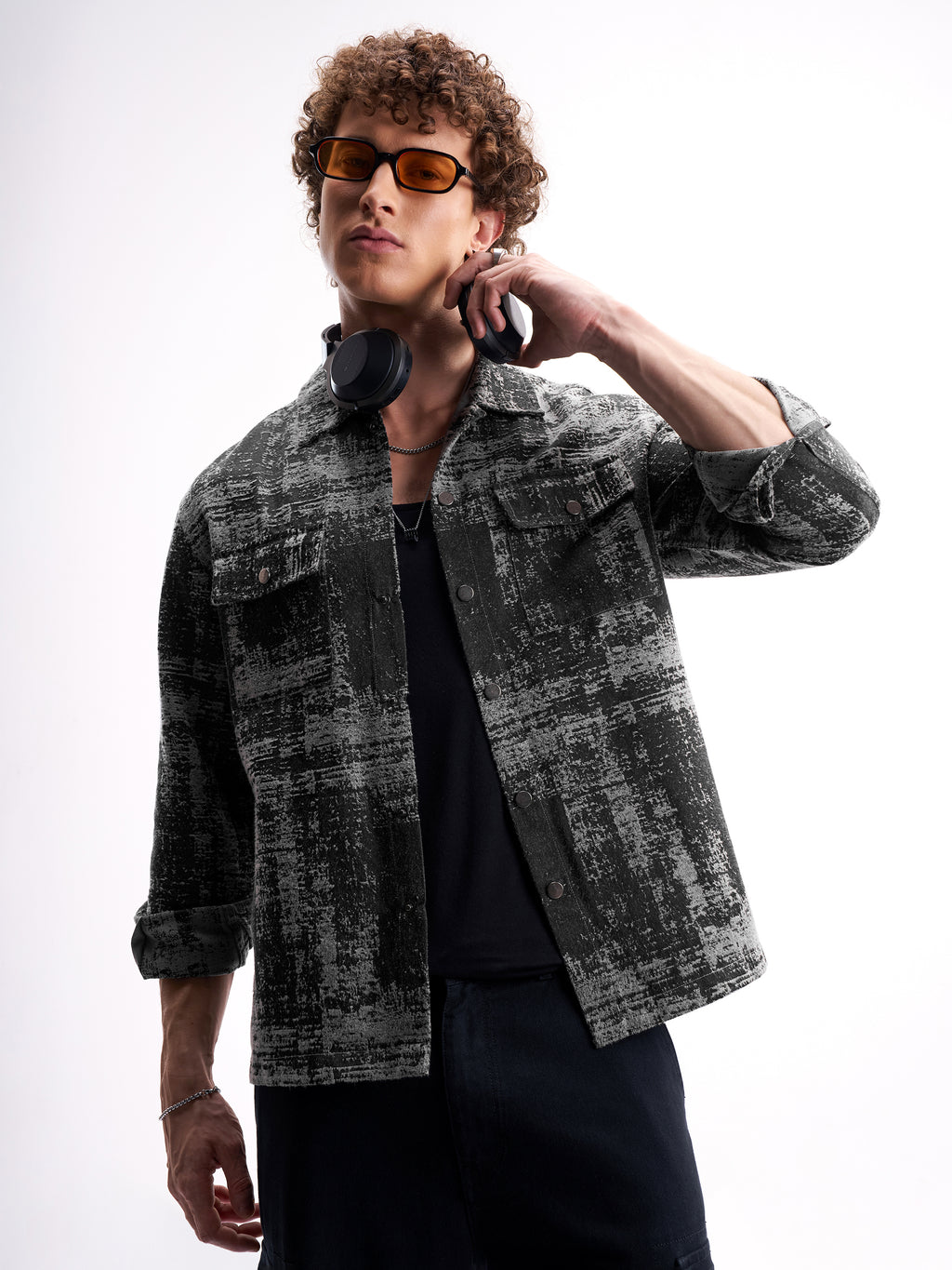 Highlander Men Black Self Design Relaxed Fit Casual Shirt - Black - Image 1