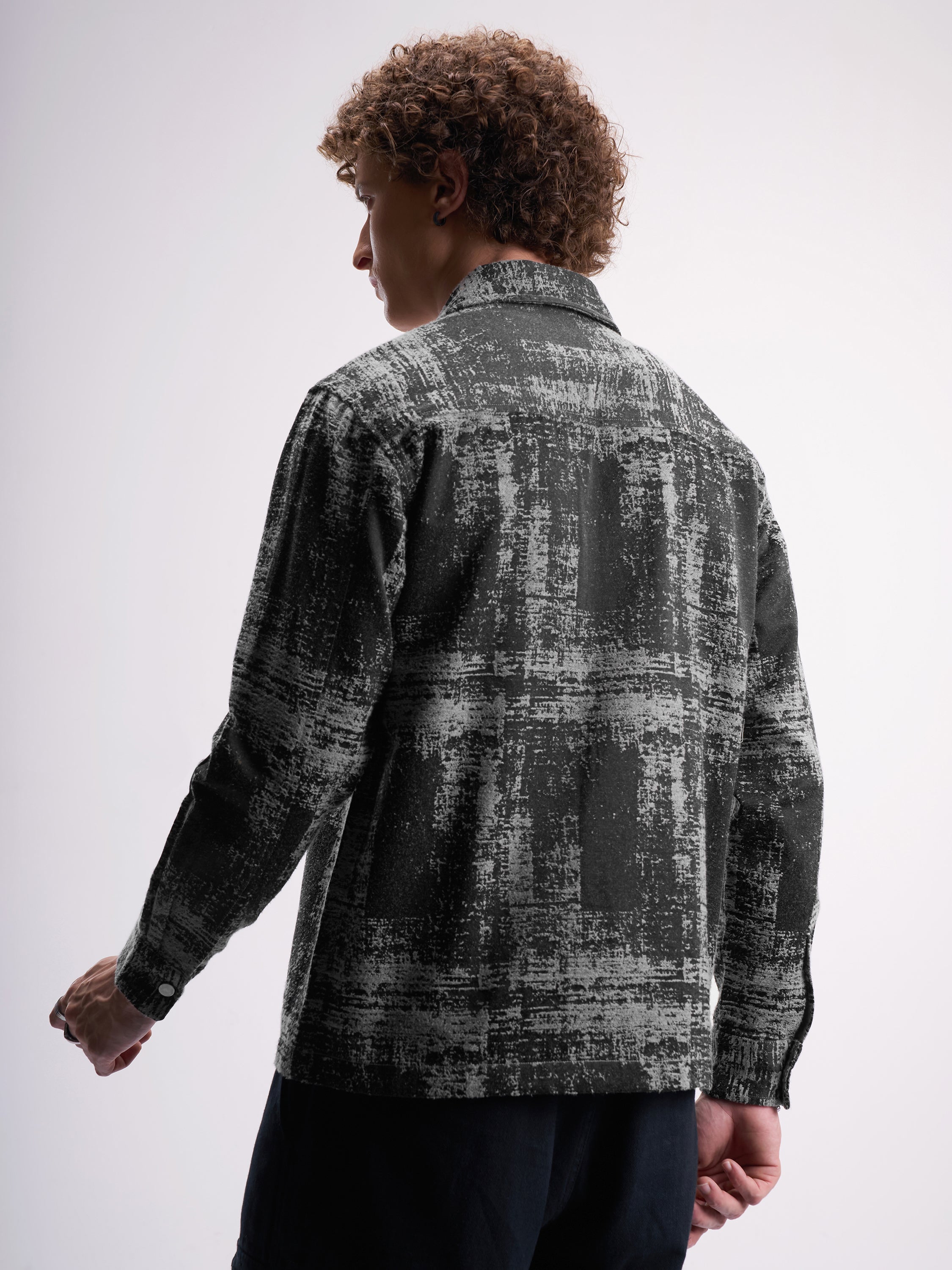 Highlander Men Black Self Design Relaxed Fit Casual Shirt - Black - Image 3