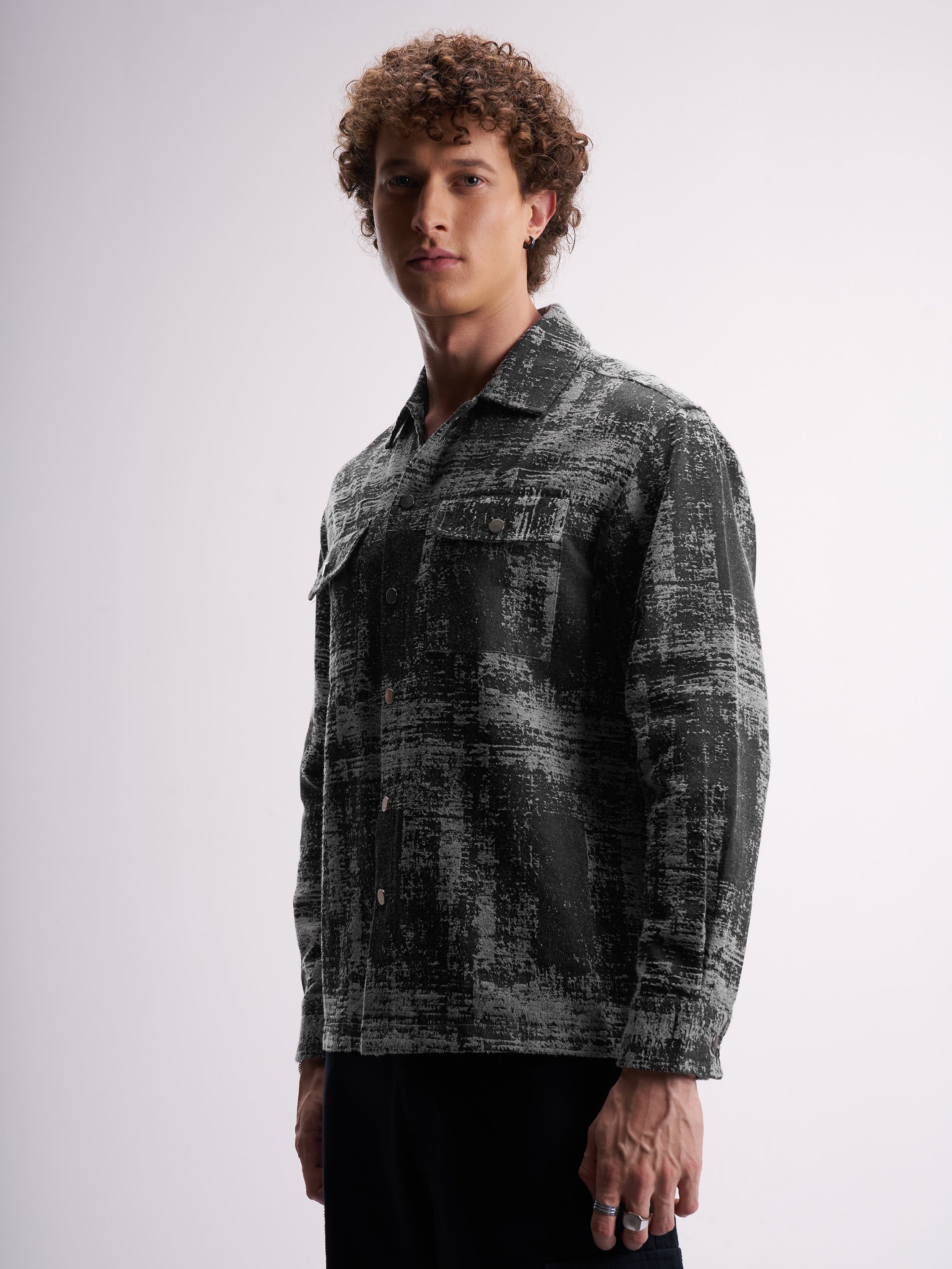Highlander Men Black Self Design Relaxed Fit Casual Shirt - Black - Image 4