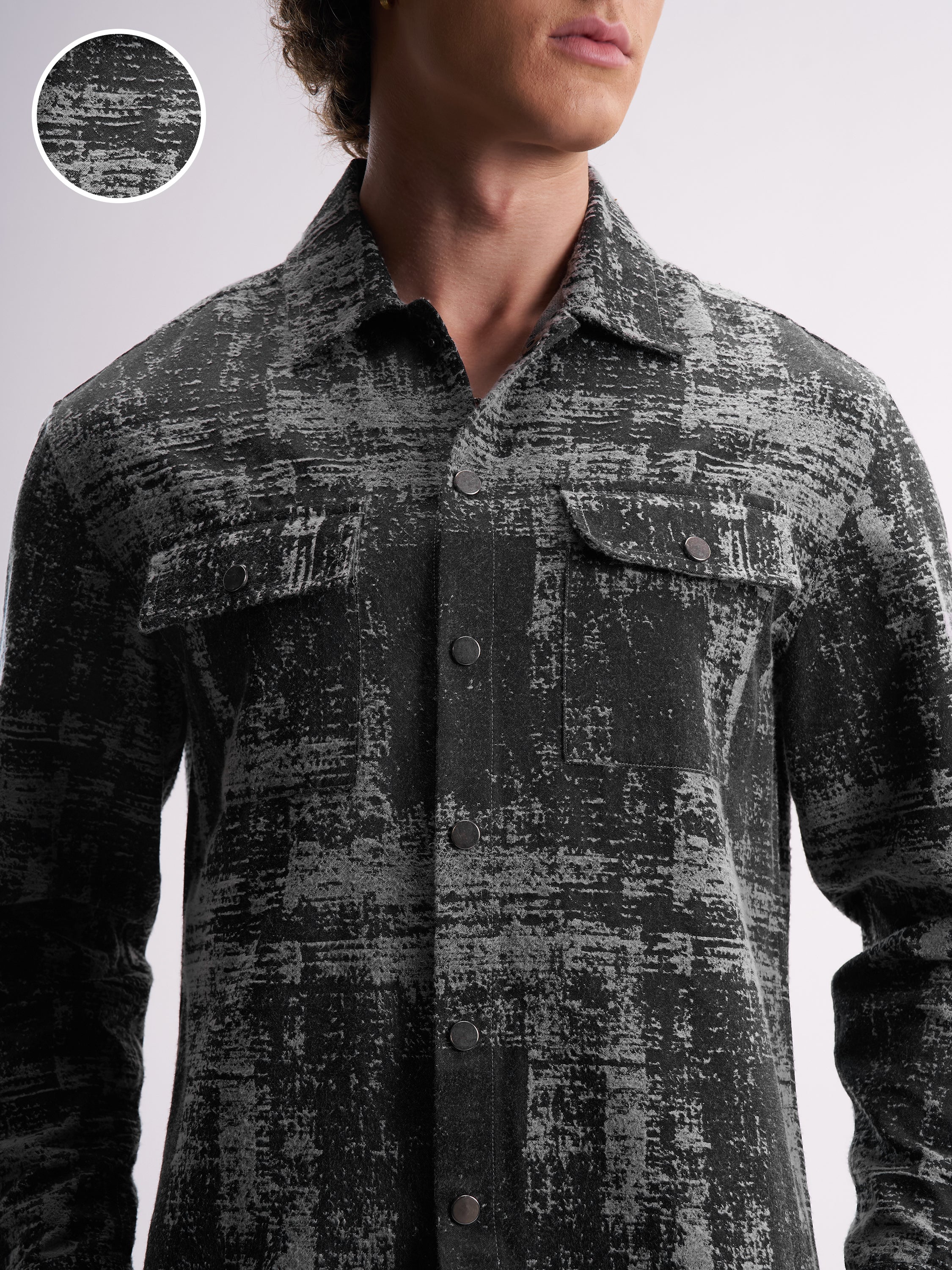 Highlander Men Black Self Design Relaxed Fit Casual Shirt - Black - Image 5