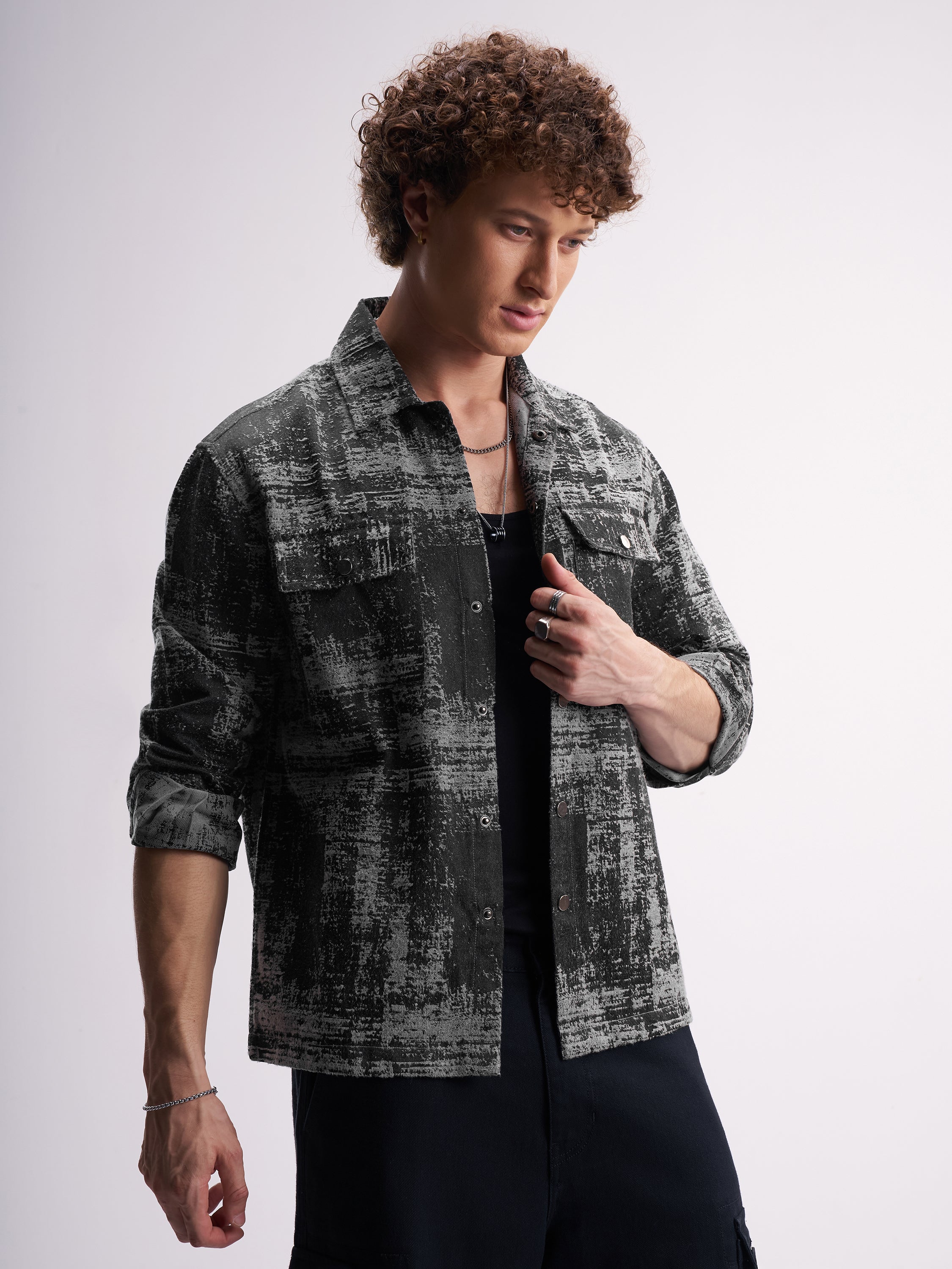 Highlander Men Black Self Design Relaxed Fit Casual Shirt - Black - Image 6