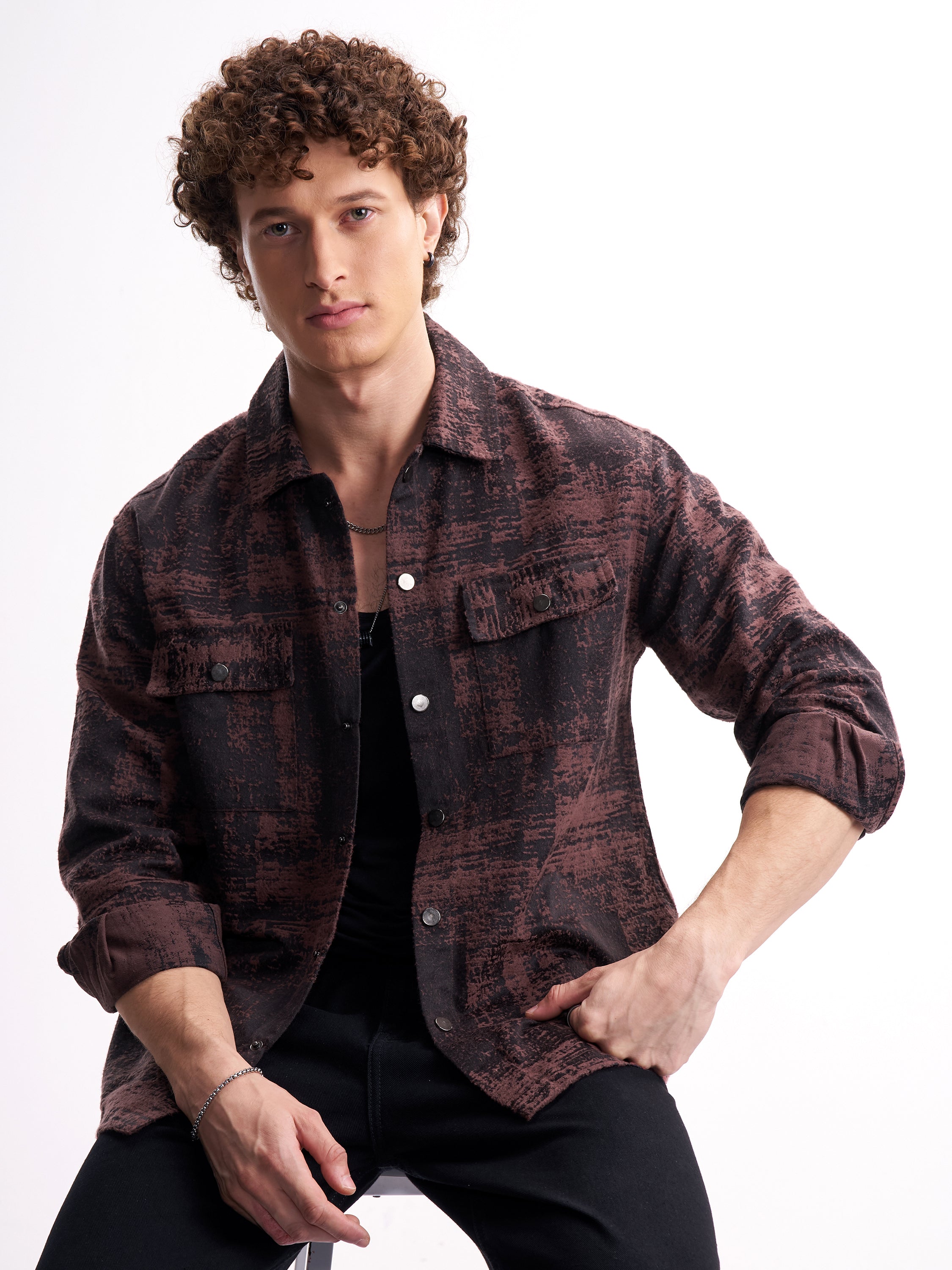 Highlander Men Black Printed Relaxed Fit Casual Shirt - Black - Image 1