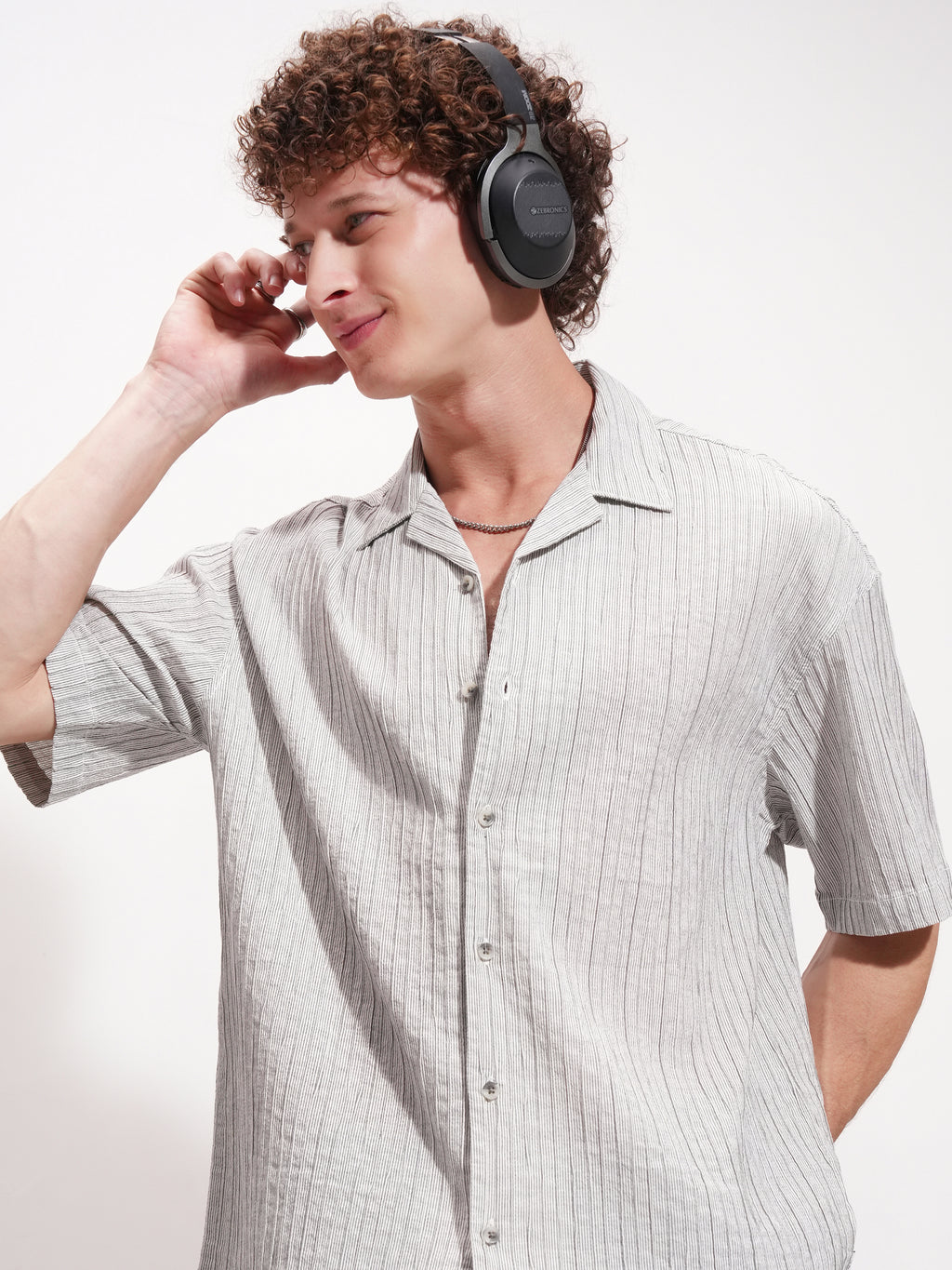Highlander Men Grey Striped Relaxed Fit Casual Shirt - Grey - Image 1