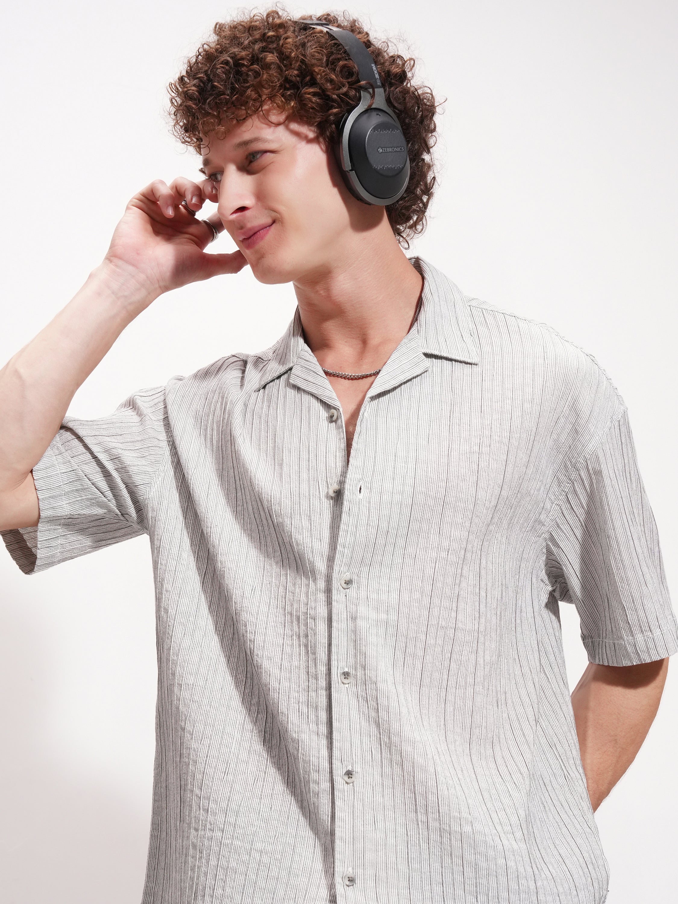 Highlander Men Grey Striped Relaxed Fit Casual Shirt - Grey - Image 1
