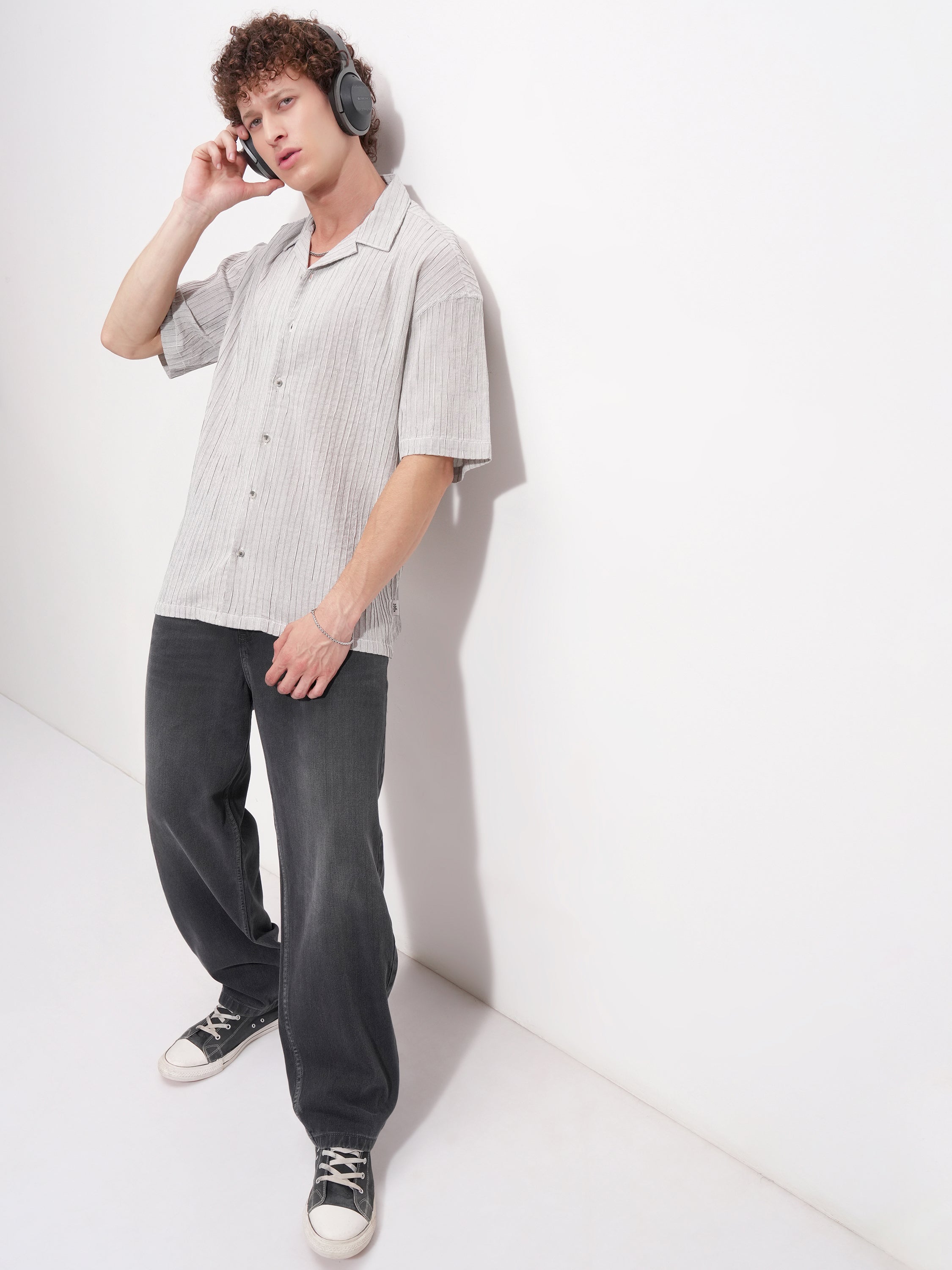 Highlander Men Grey Striped Relaxed Fit Casual Shirt - Grey - Image 2