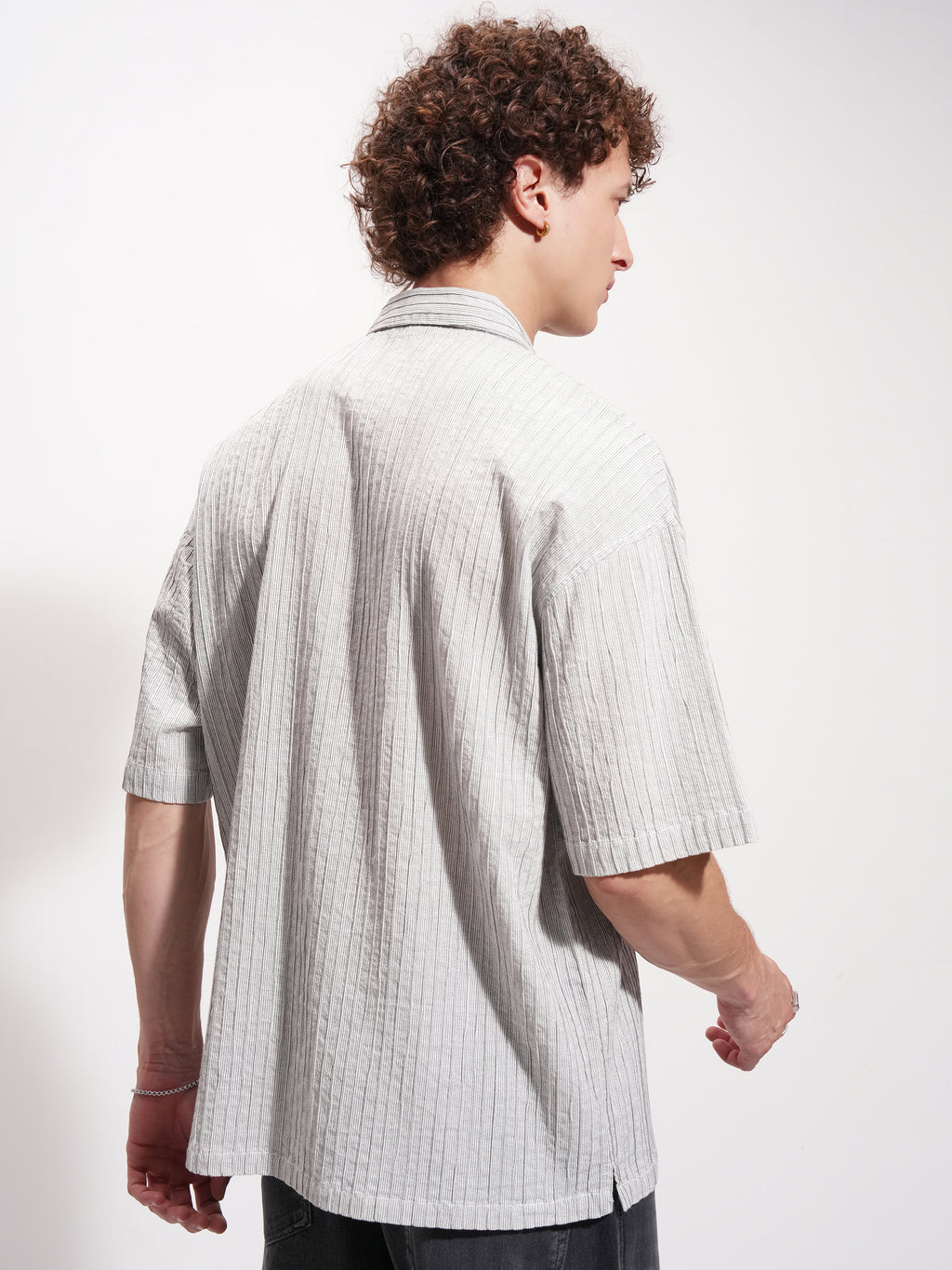 Highlander Men Grey Striped Relaxed Fit Casual Shirt - Grey - Image 3