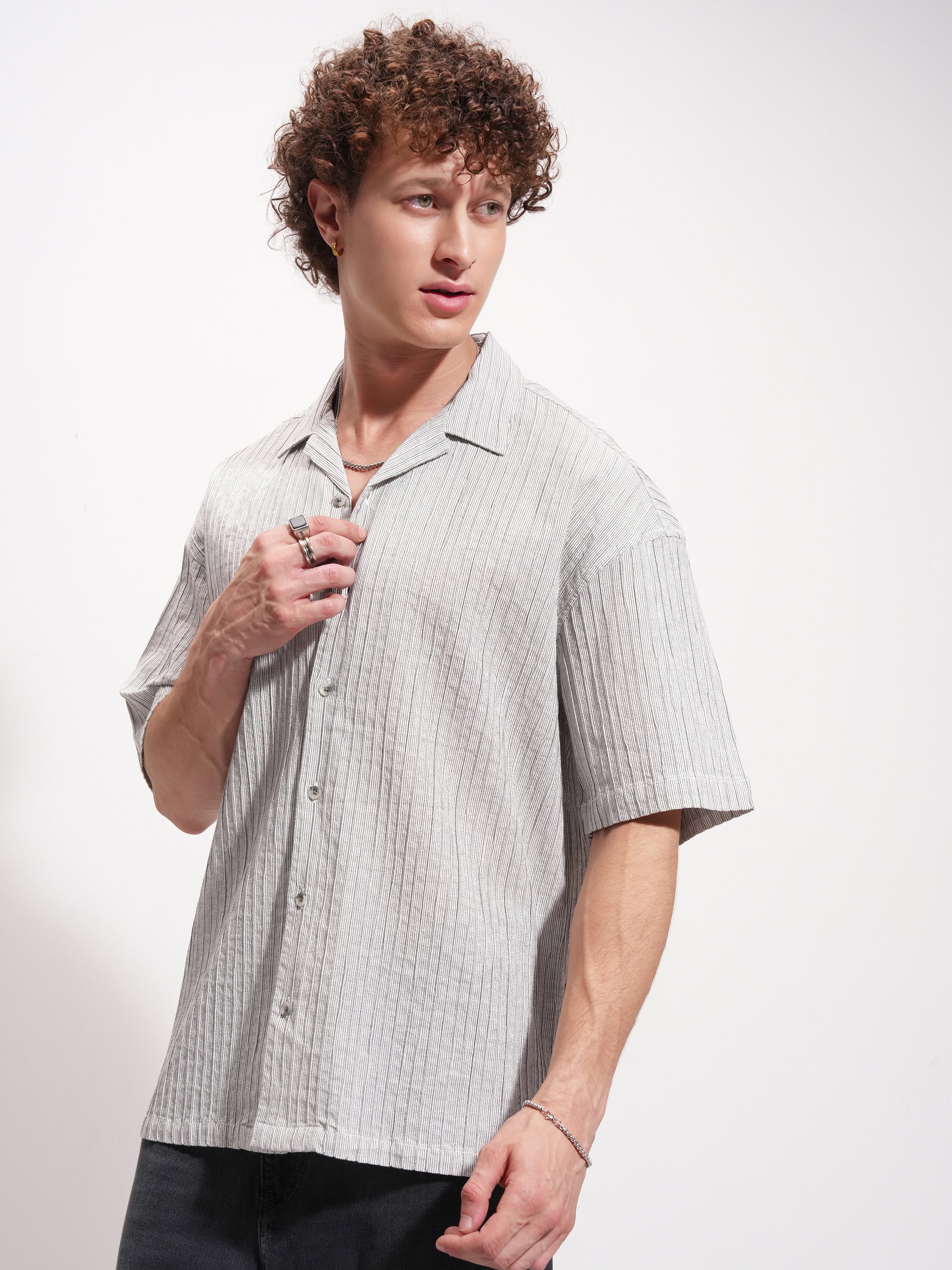 Highlander Men Grey Striped Relaxed Fit Casual Shirt - Grey - Image 4