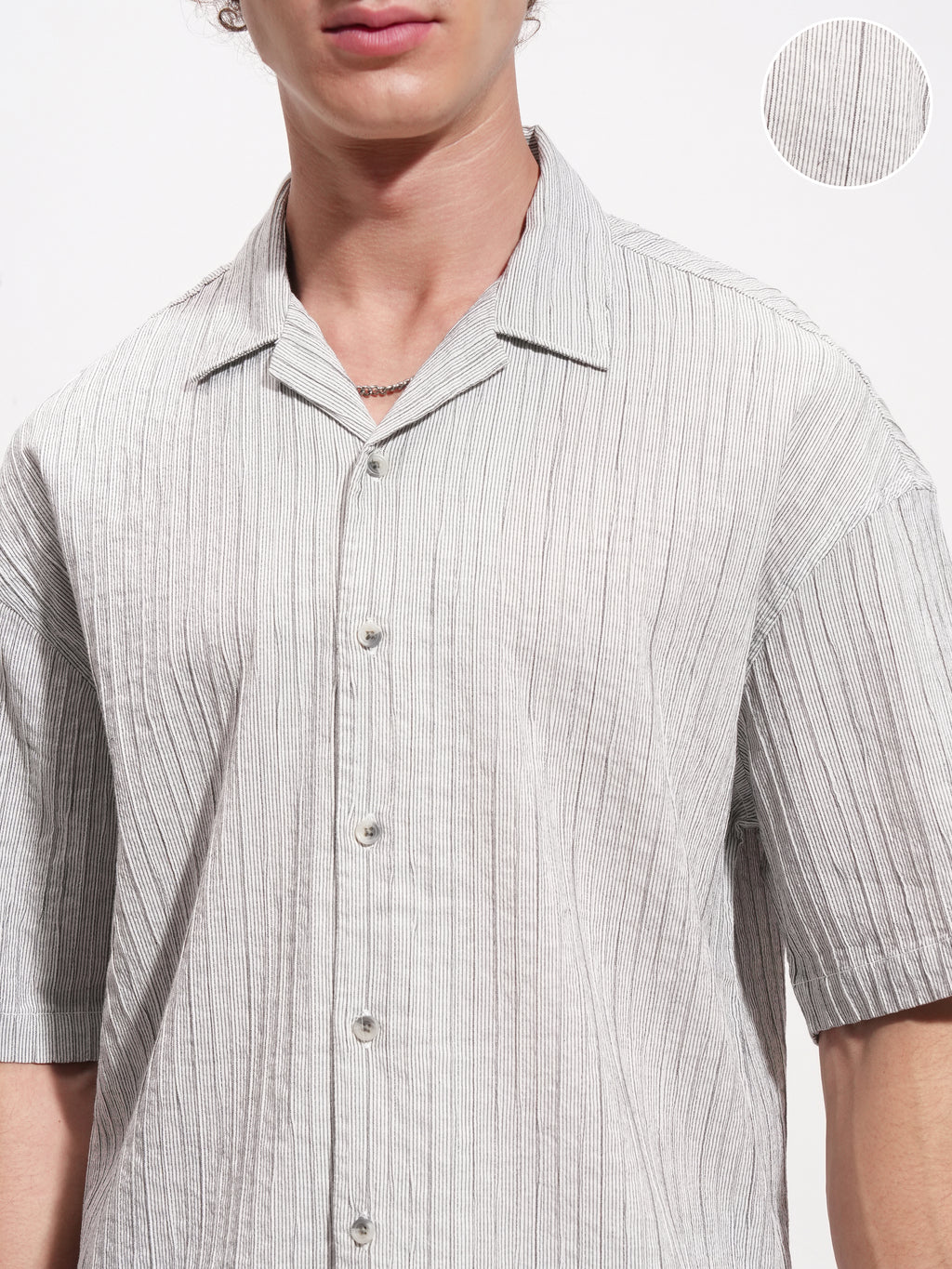 Highlander Men Grey Striped Relaxed Fit Casual Shirt - Grey - Image 5