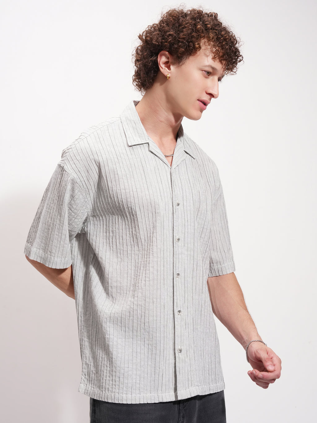 Highlander Men Grey Striped Relaxed Fit Casual Shirt - Grey - Image 6