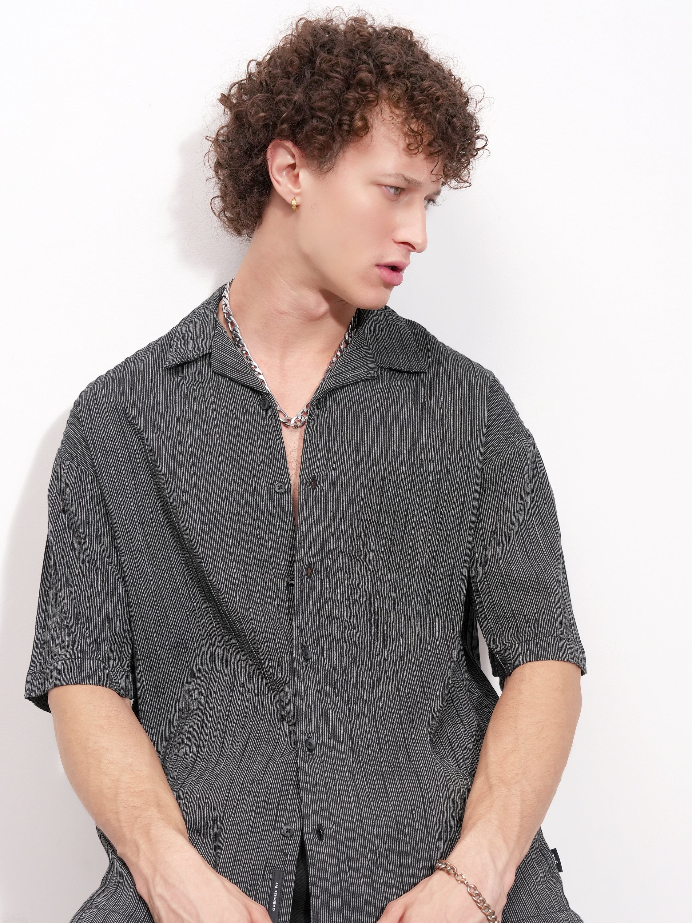 Highlander Men Grey Striped Relaxed Fit Casual Shirt - Grey - Image 1