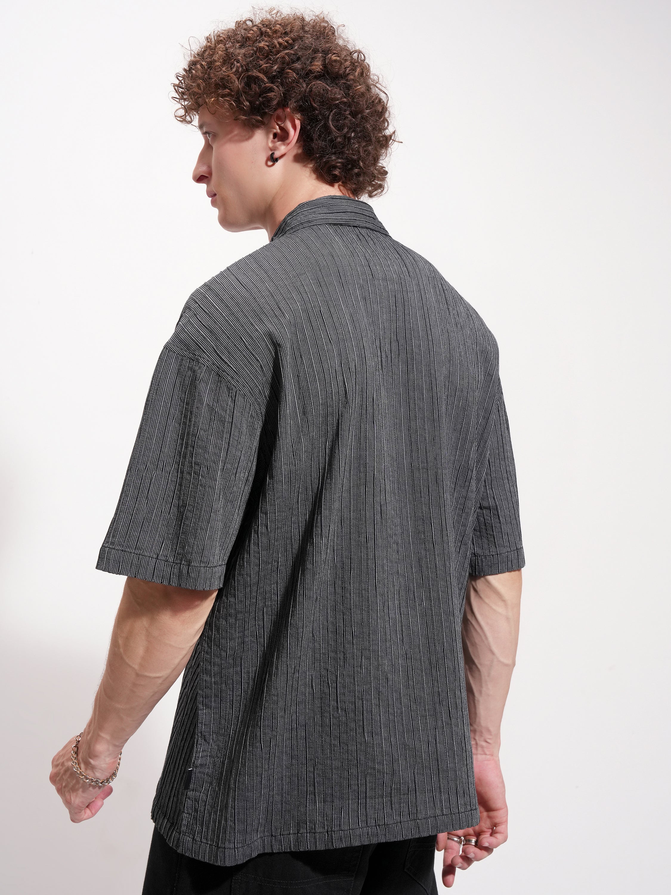 Highlander Men Grey Striped Relaxed Fit Casual Shirt - Grey - Image 3
