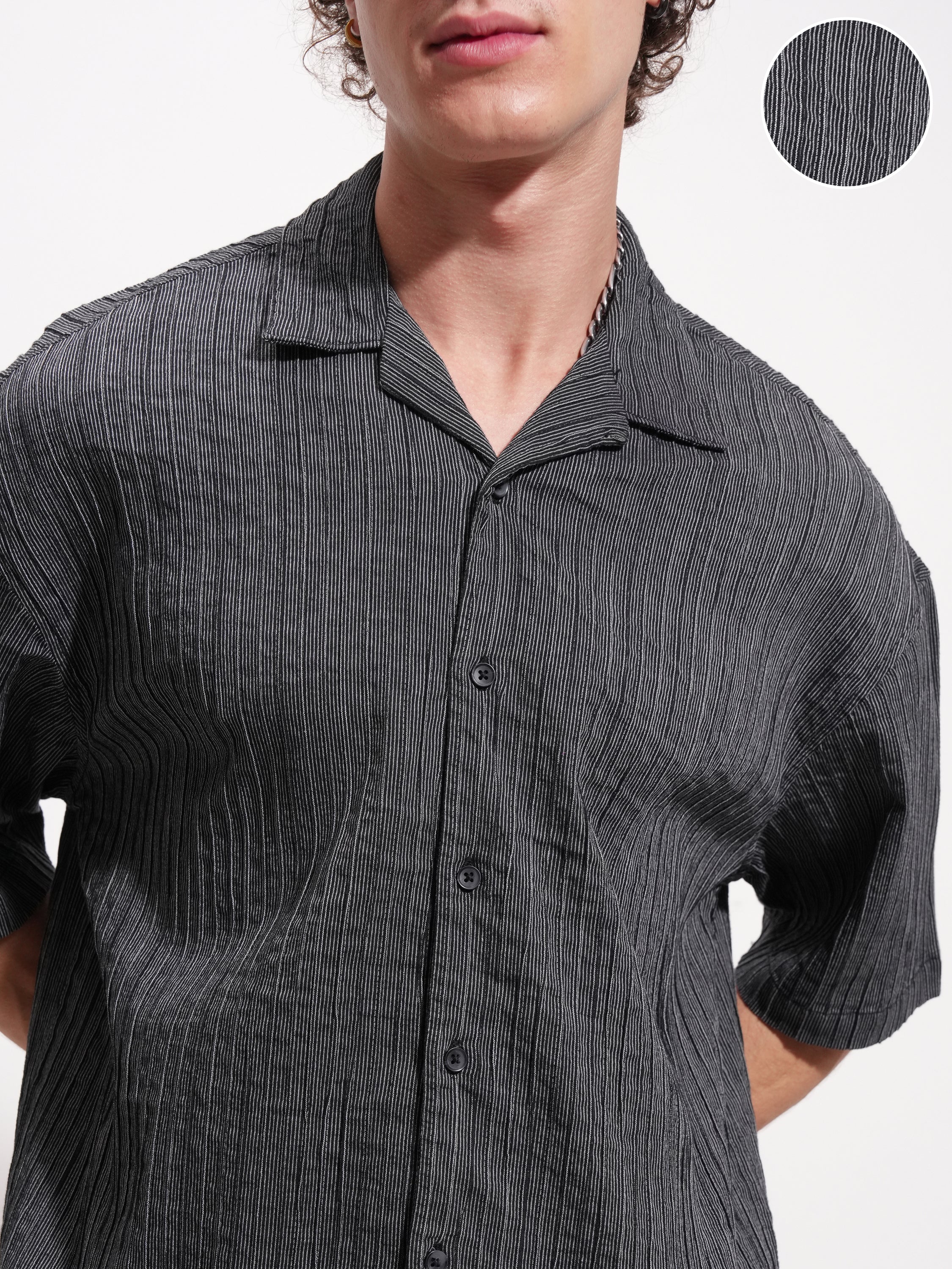 Highlander Men Grey Striped Relaxed Fit Casual Shirt - Grey - Image 5