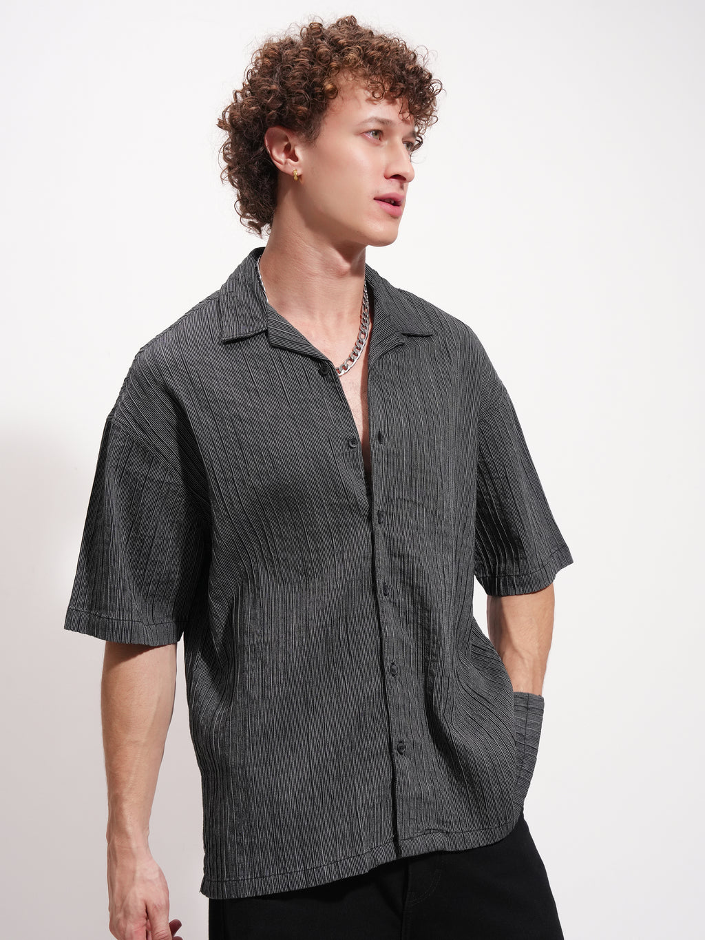 Highlander Men Grey Striped Relaxed Fit Casual Shirt - Grey - Image 6