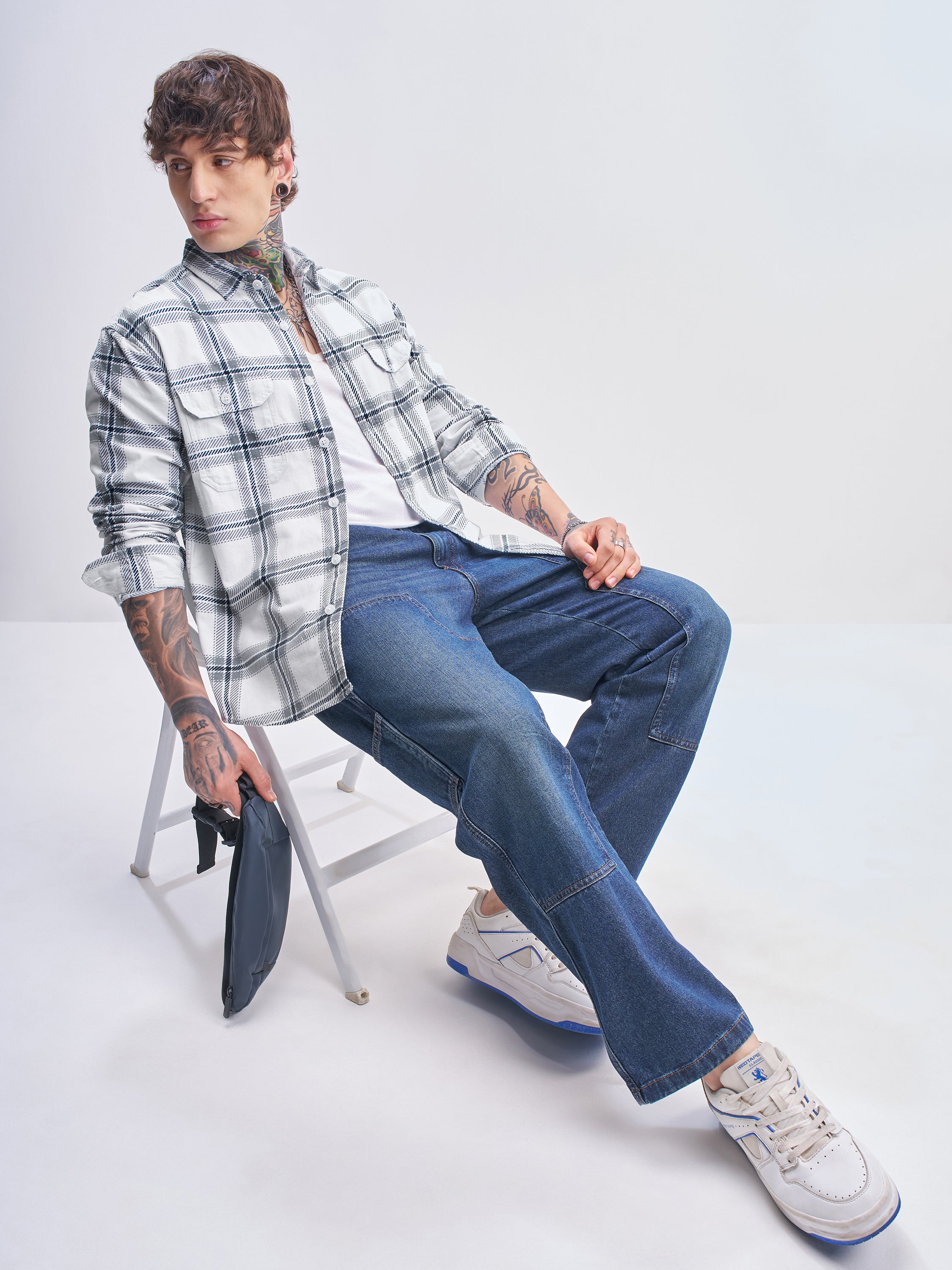 Highlander Men White Checked Relaxed Fit Casual Shirt - White - Image 2