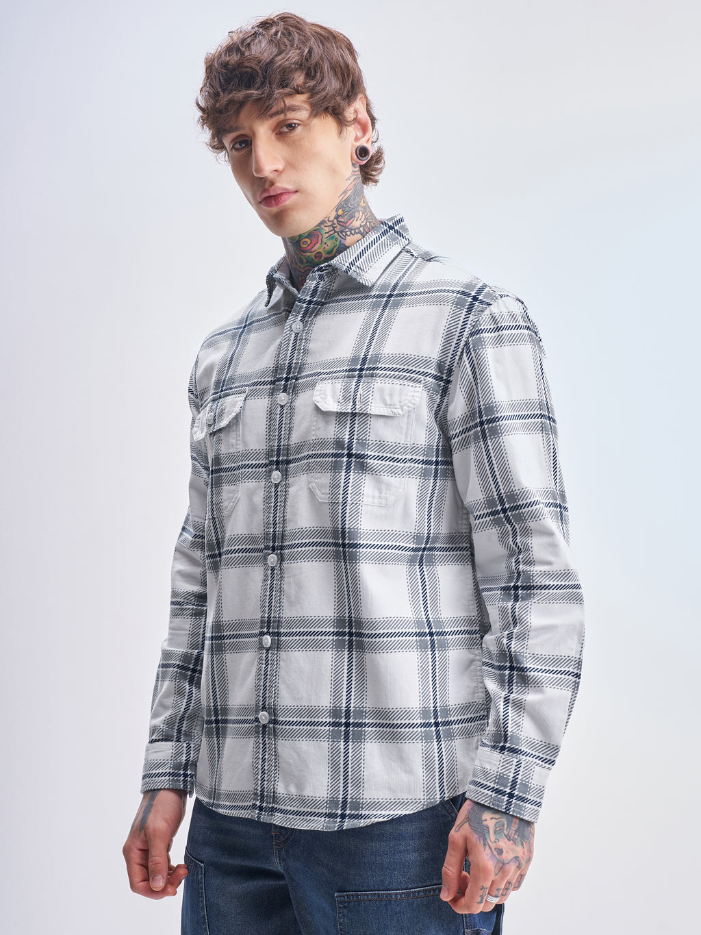 Highlander Men White Checked Relaxed Fit Casual Shirt - White - Image 4