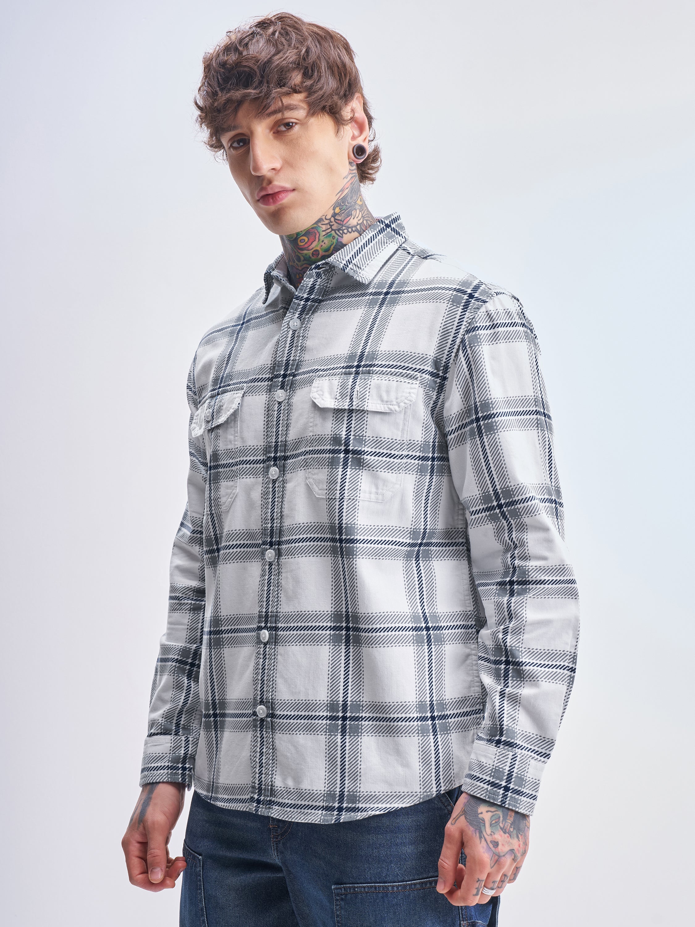 Highlander Men White Checked Relaxed Fit Casual Shirt - White - Image 4