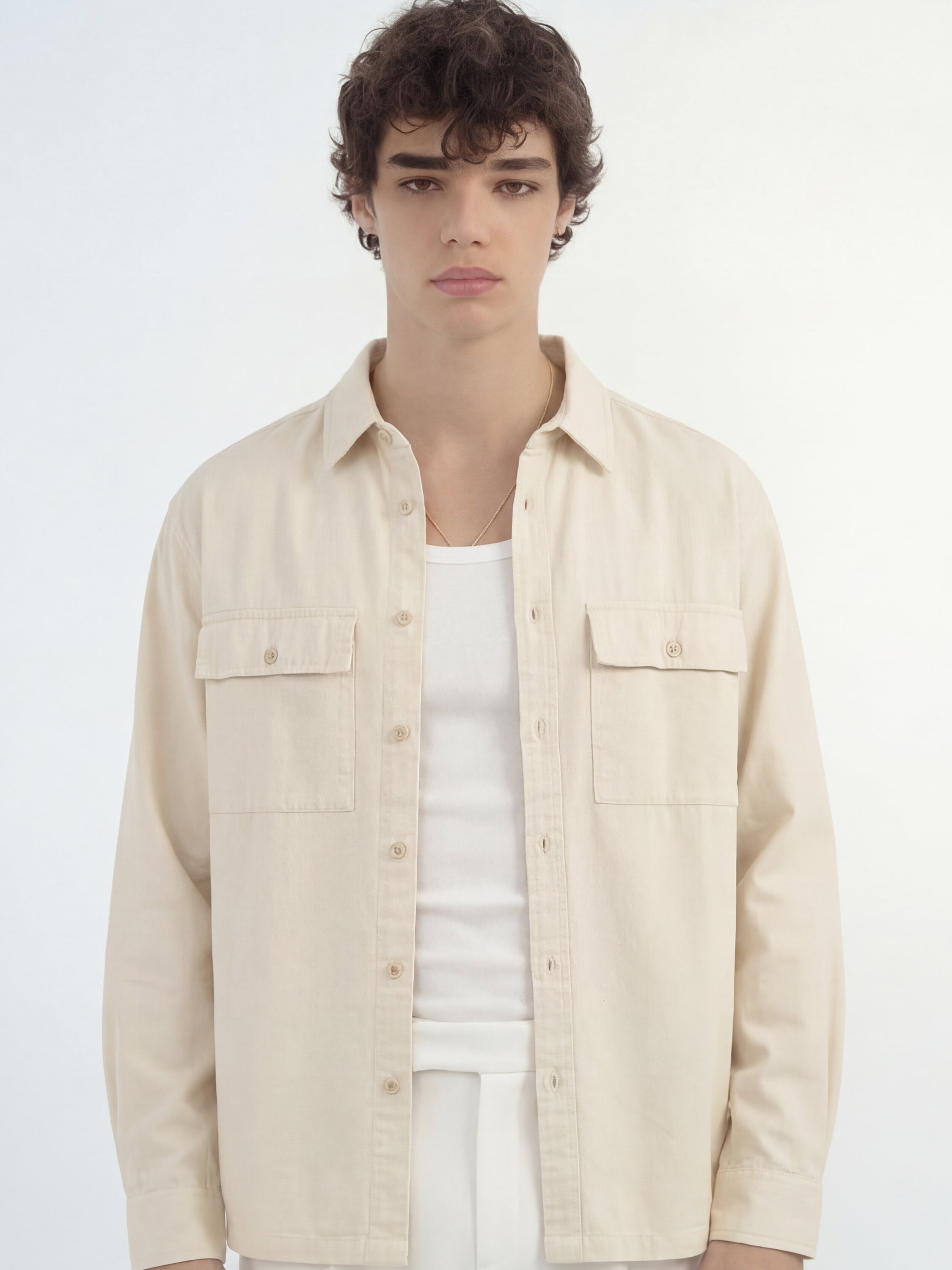 Highlander Men Cream Solid Relaxed Fit Casual Shirt - Cream - Image 1