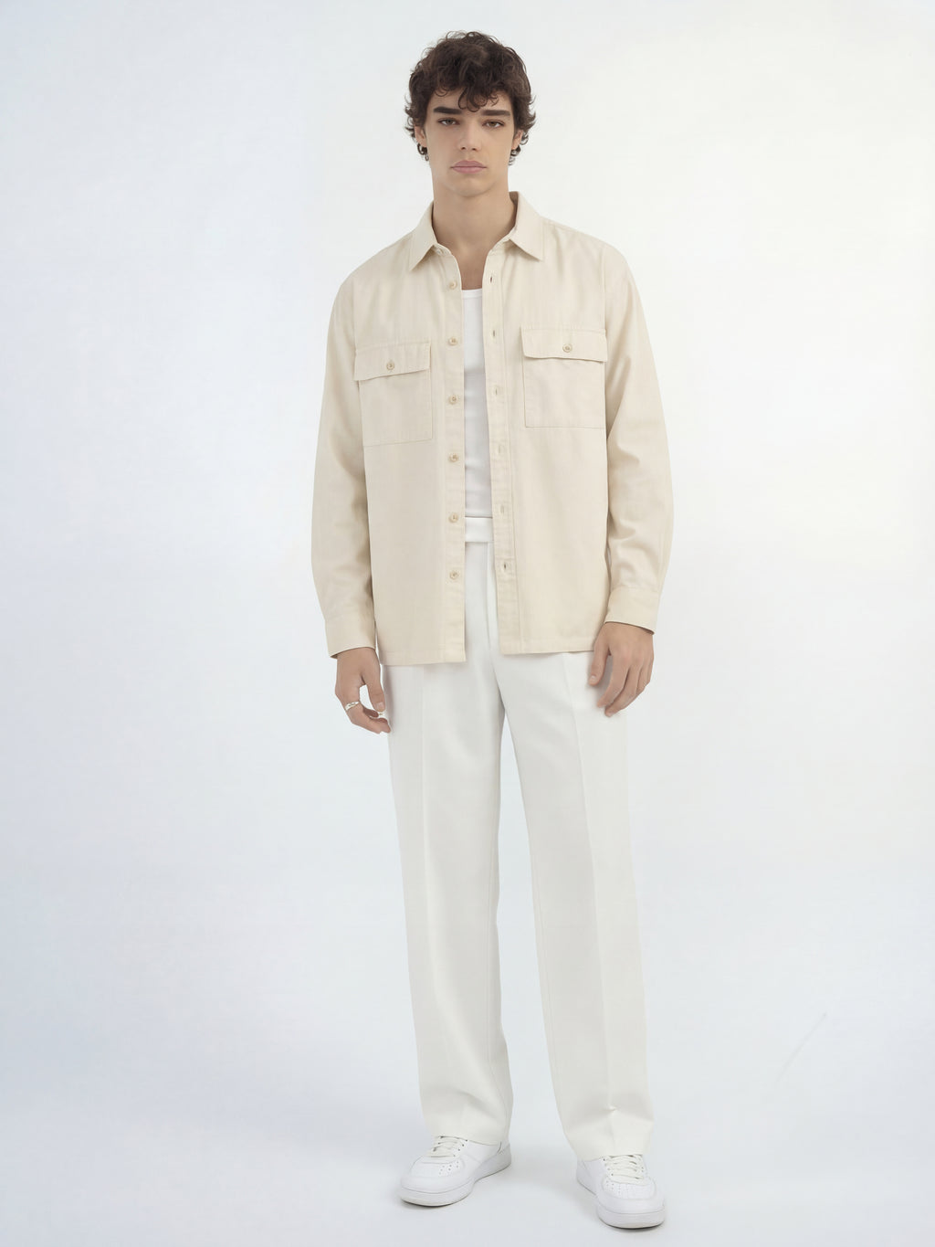 Highlander Men Cream Solid Relaxed Fit Casual Shirt - Cream - Image 2
