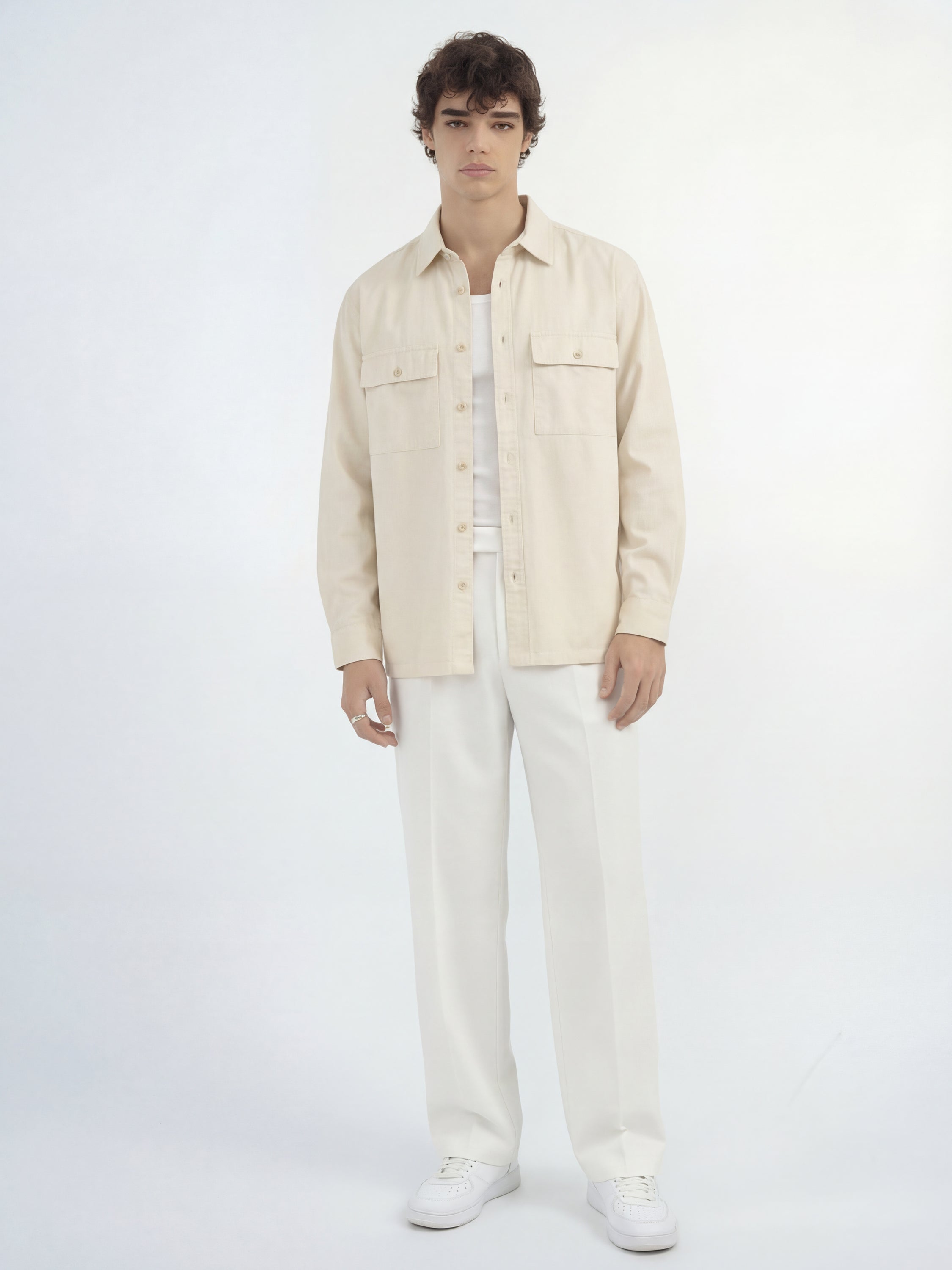 Highlander Men Cream Solid Relaxed Fit Casual Shirt - Cream - Image 2