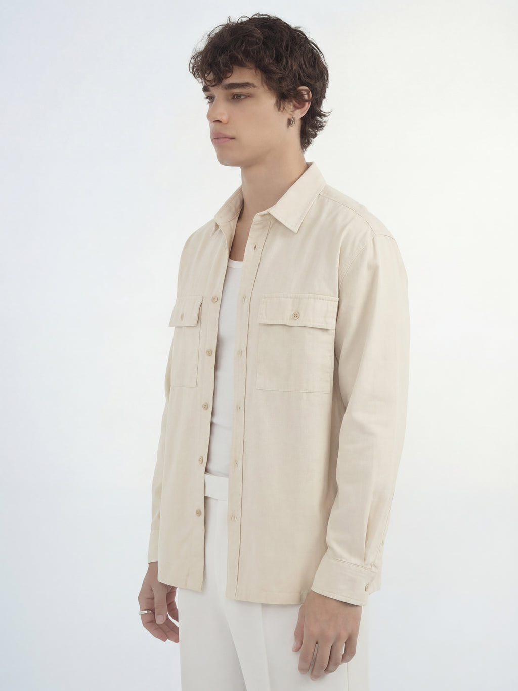 Highlander Men Cream Solid Relaxed Fit Casual Shirt - Cream - Image 4