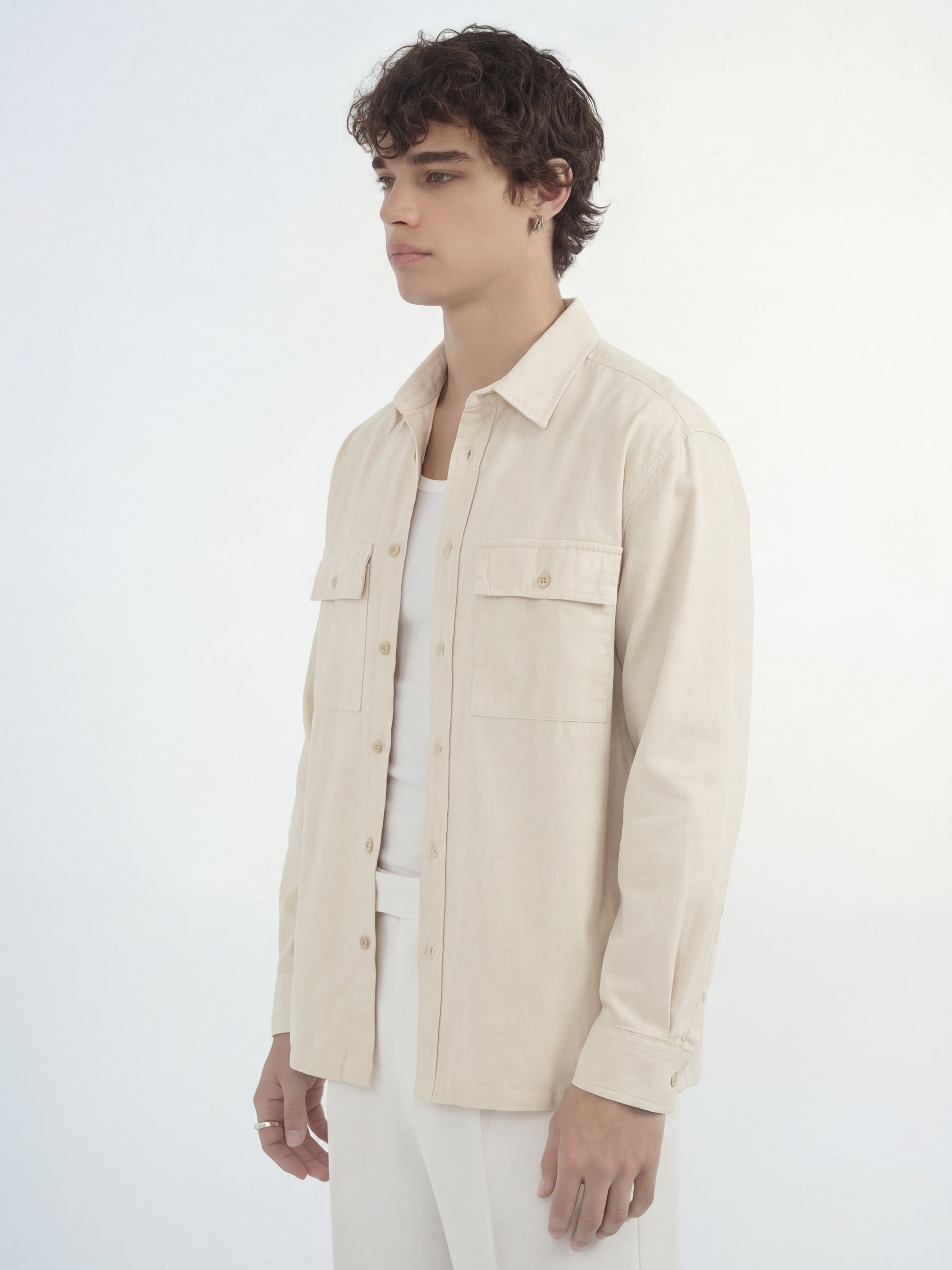 Highlander Men Cream Solid Relaxed Fit Casual Shirt - Cream - Image 4