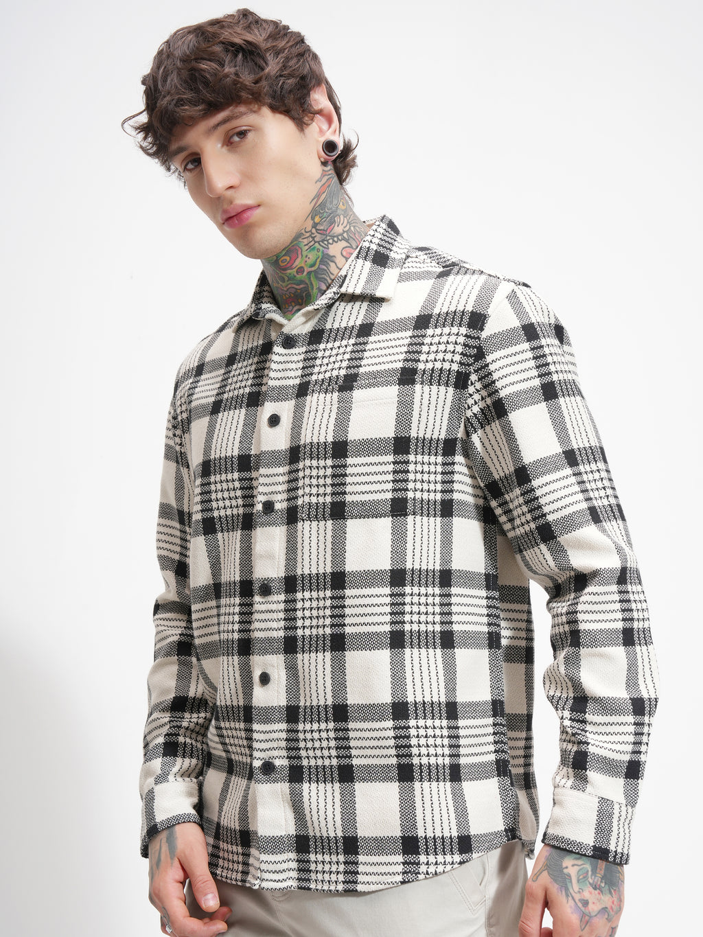 Highlander Men Cream Checked Relaxed Fit Casual Shirt - Cream - Image 4
