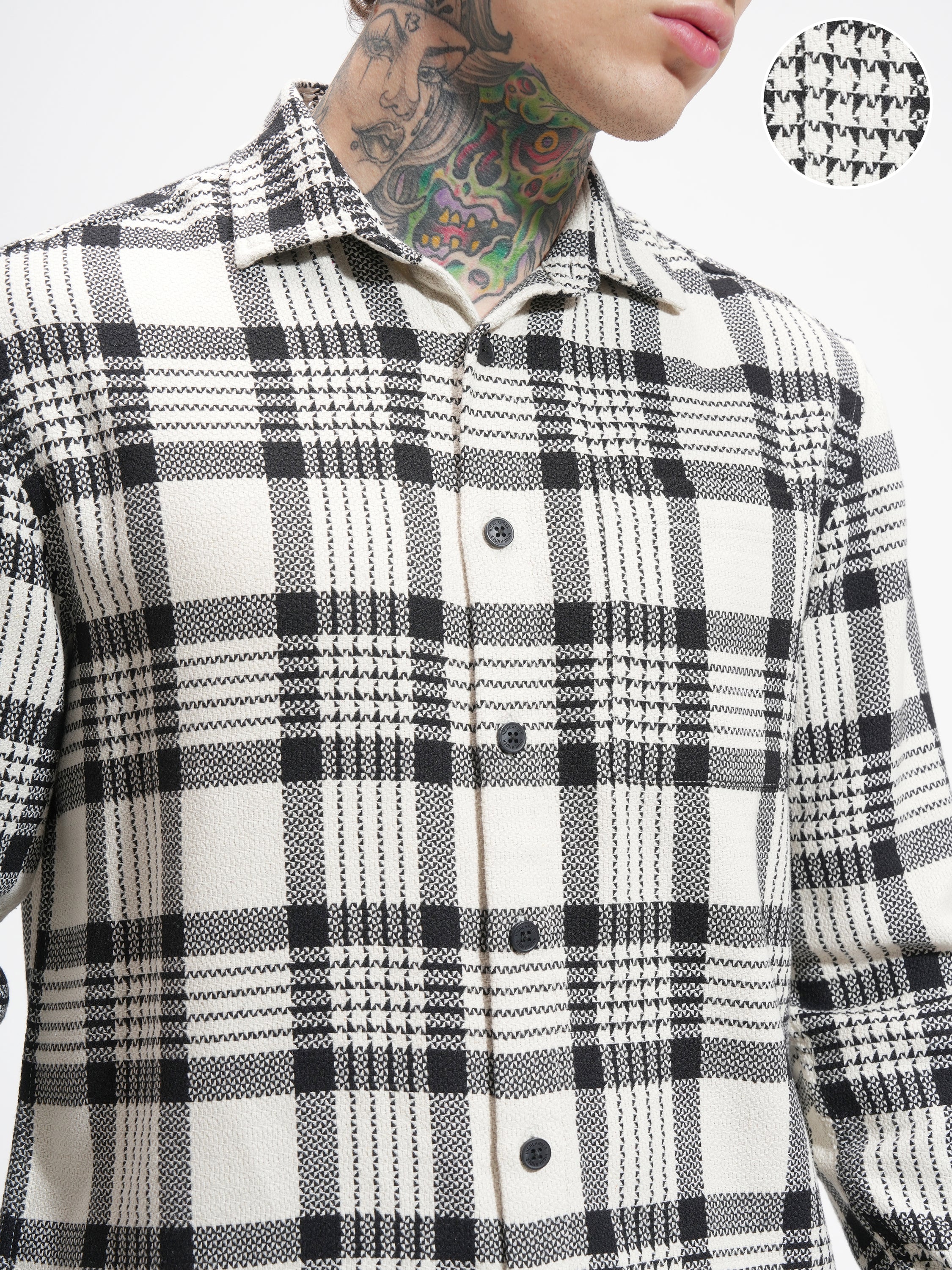 Highlander Men Cream Checked Relaxed Fit Casual Shirt - Cream - Image 5