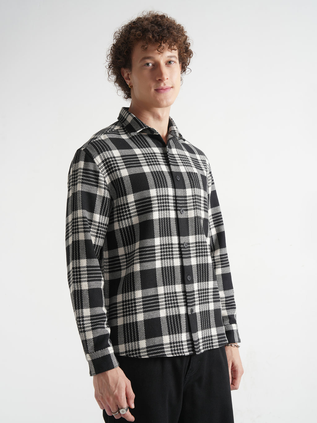 Highlander Men Black Checked Relaxed Fit Casual Shirt - Black - Image 6