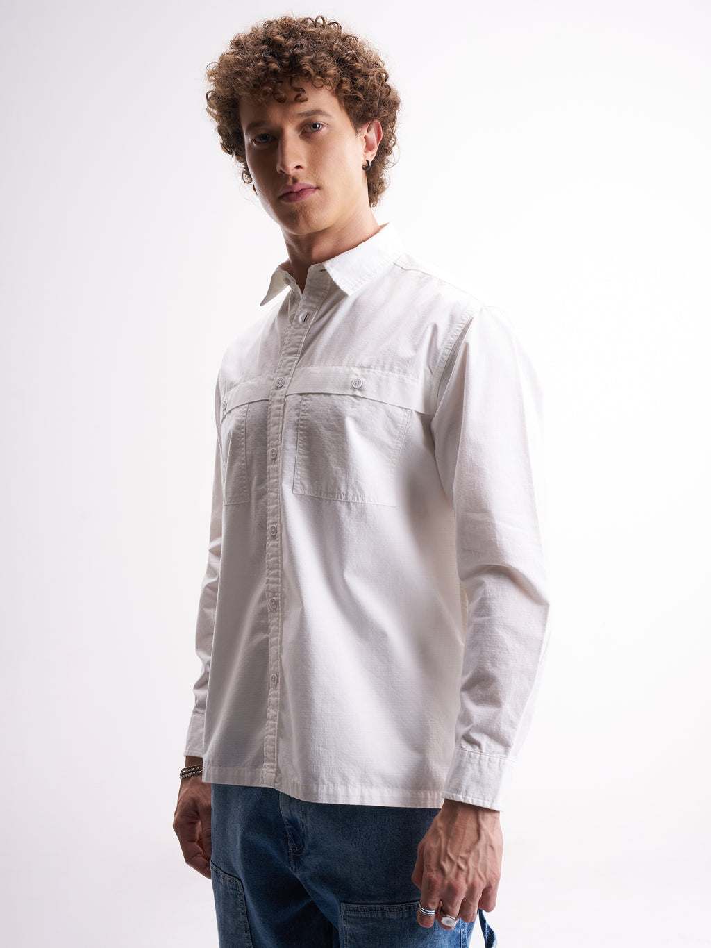 Highlander Men White Solid Oversized Fit Casual Shirt - White - Image 4