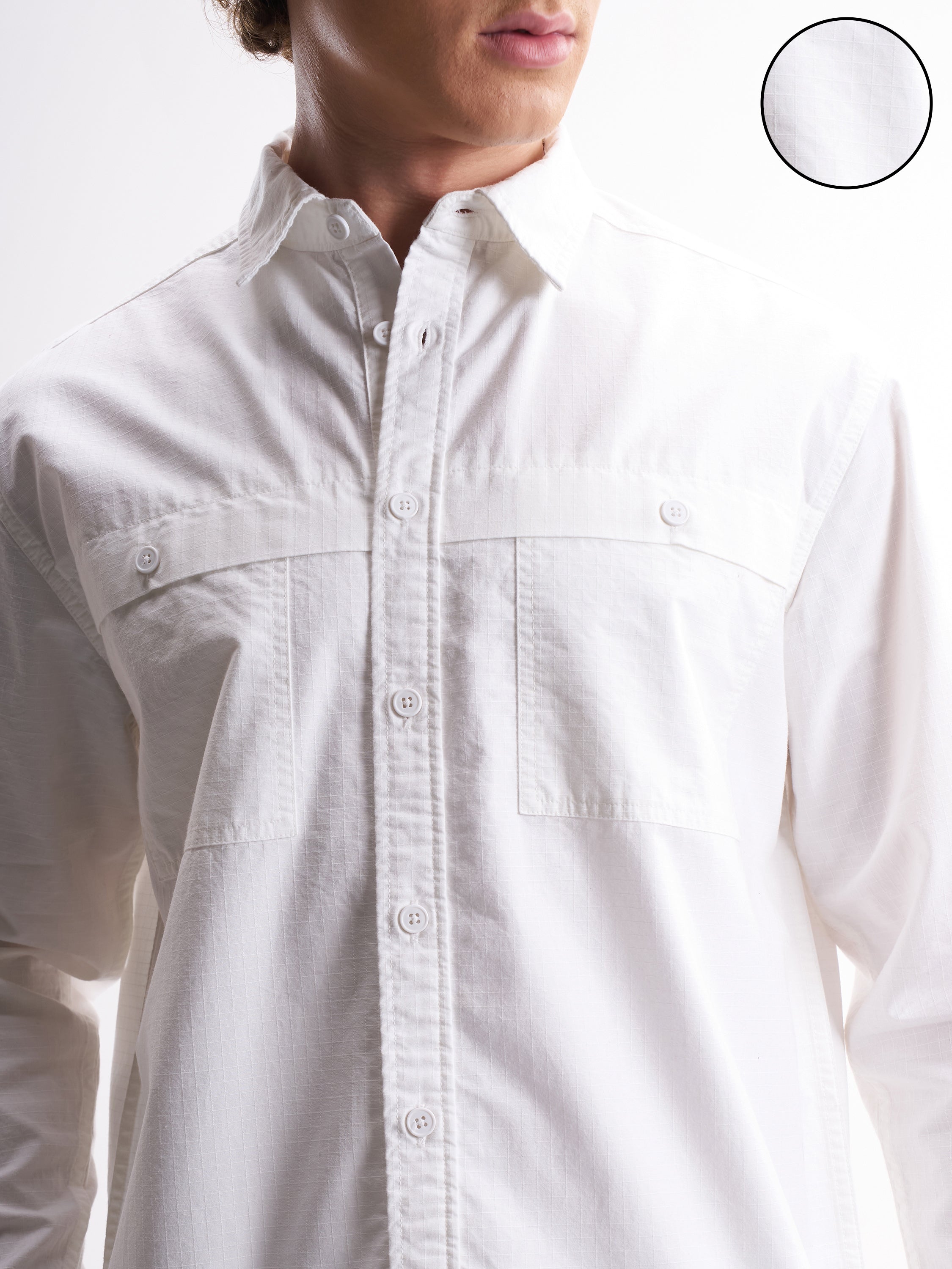 Highlander Men White Solid Oversized Fit Casual Shirt - White - Image 5