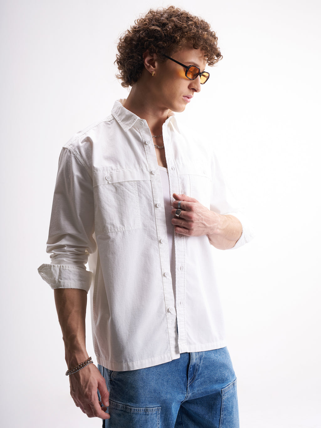 Highlander Men White Solid Oversized Fit Casual Shirt - White - Image 6