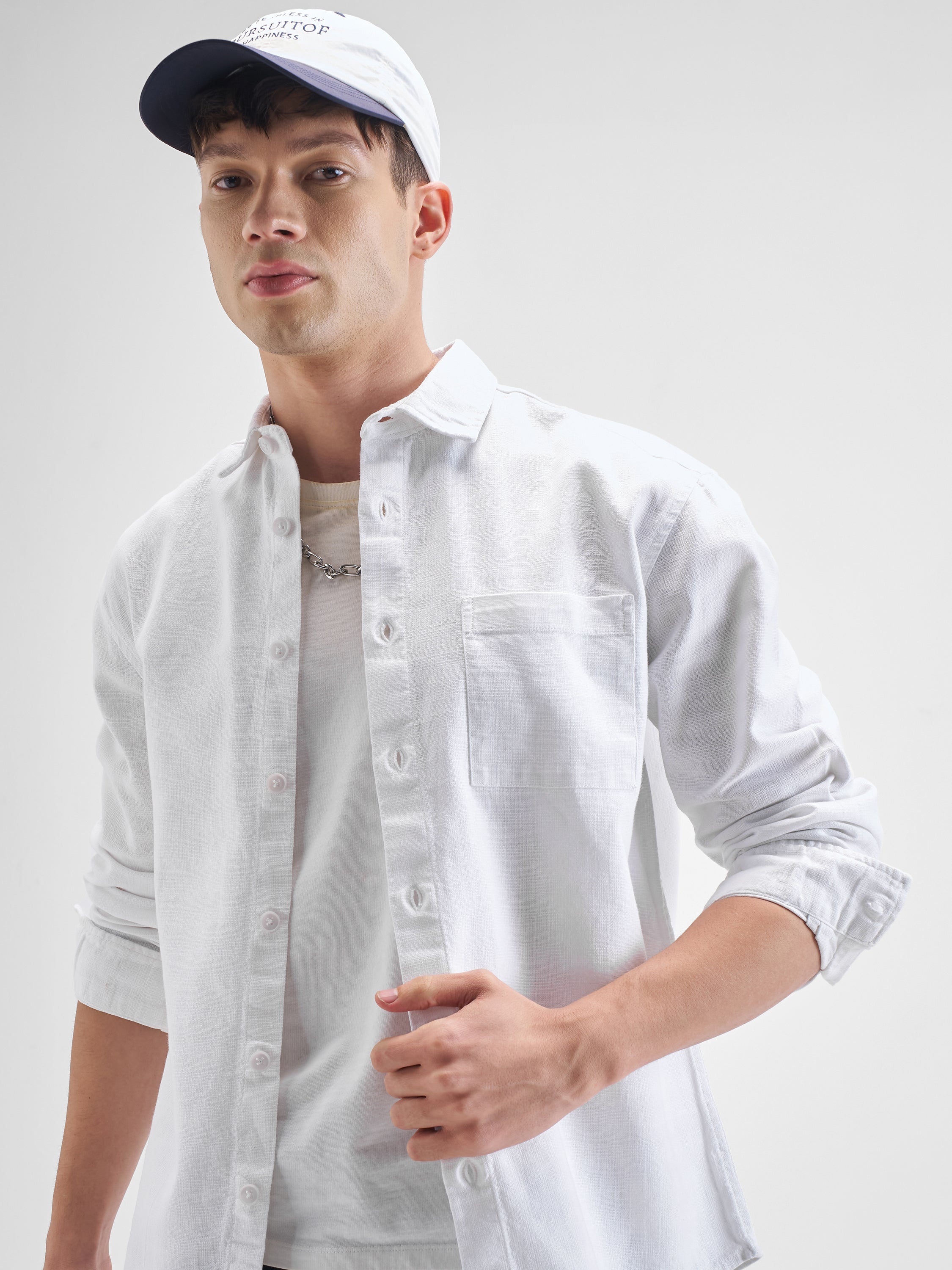 Highlander Men White Solid Oversized Fit Casual Shirt - White - Image 1