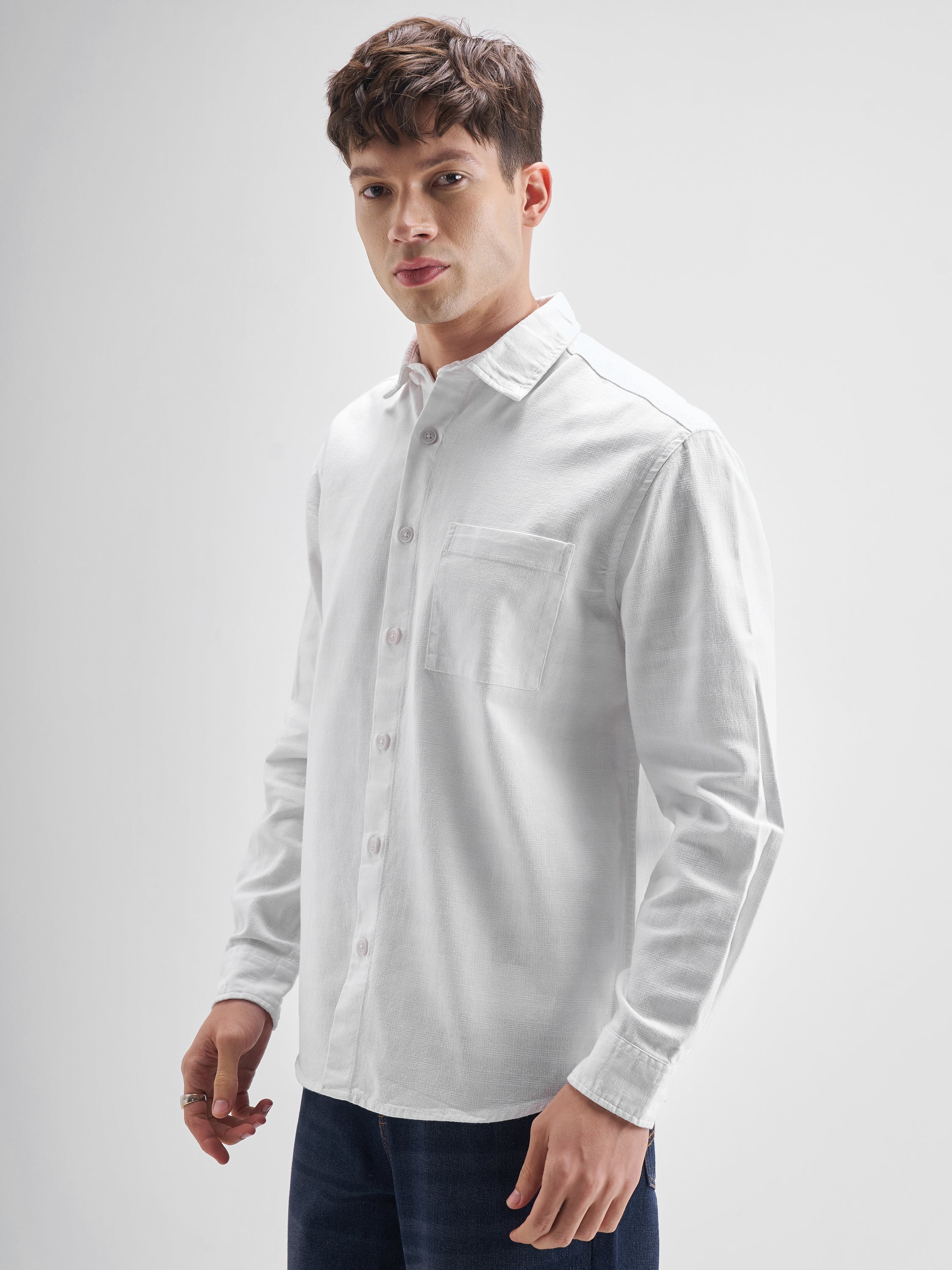 Highlander Men White Solid Oversized Fit Casual Shirt - White - Image 4