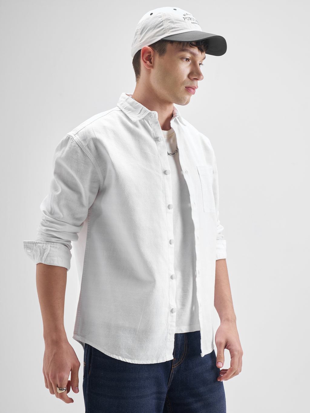 Highlander Men White Solid Oversized Fit Casual Shirt - White - Image 6