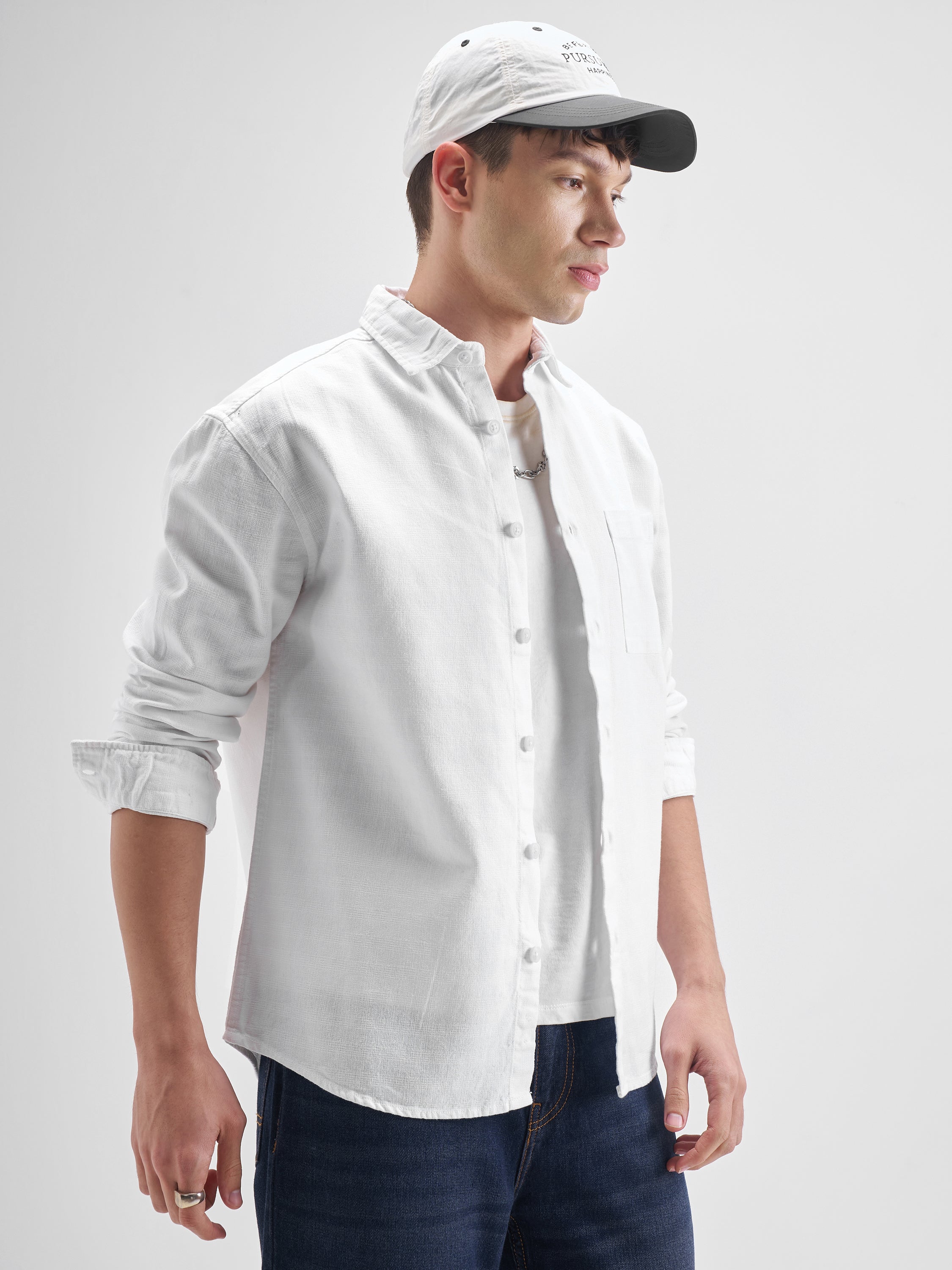 Highlander Men White Solid Oversized Fit Casual Shirt - White - Image 6