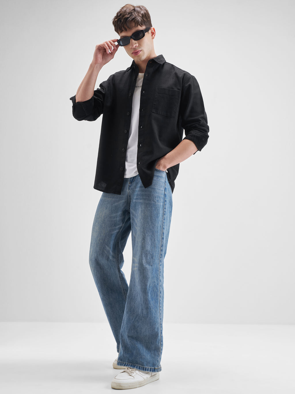 Highlander Men Black Solid Oversized Fit Casual Shirt - Black - Image 2