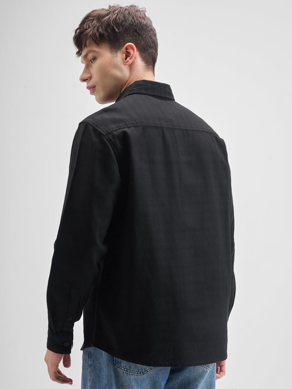 Highlander Men Black Solid Oversized Fit Casual Shirt - Black - Image 3