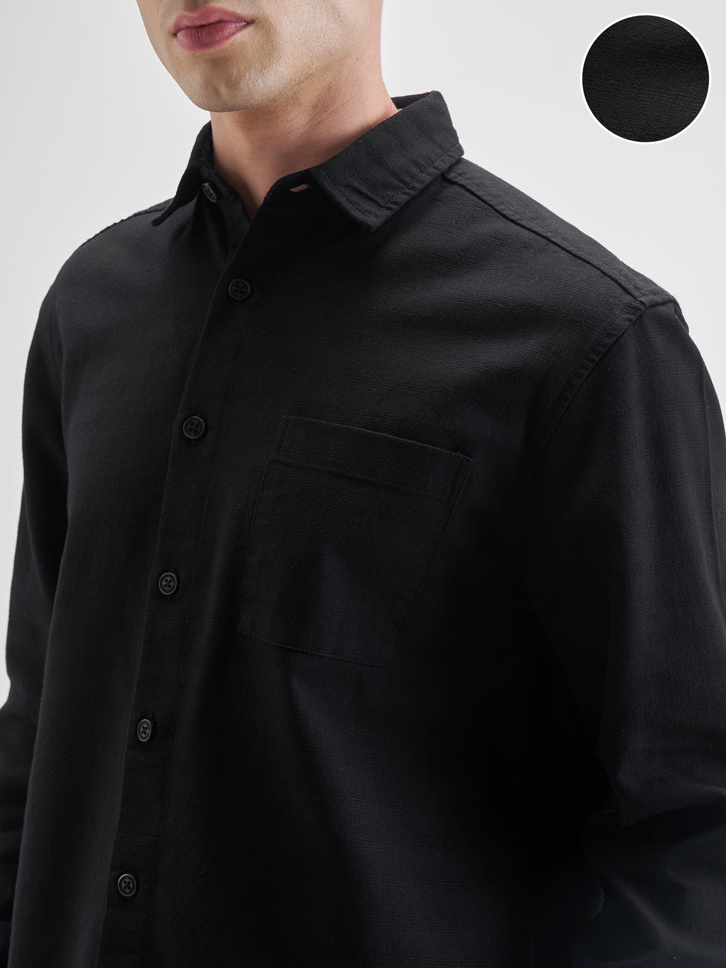 Highlander Men Black Solid Oversized Fit Casual Shirt - Black - Image 5