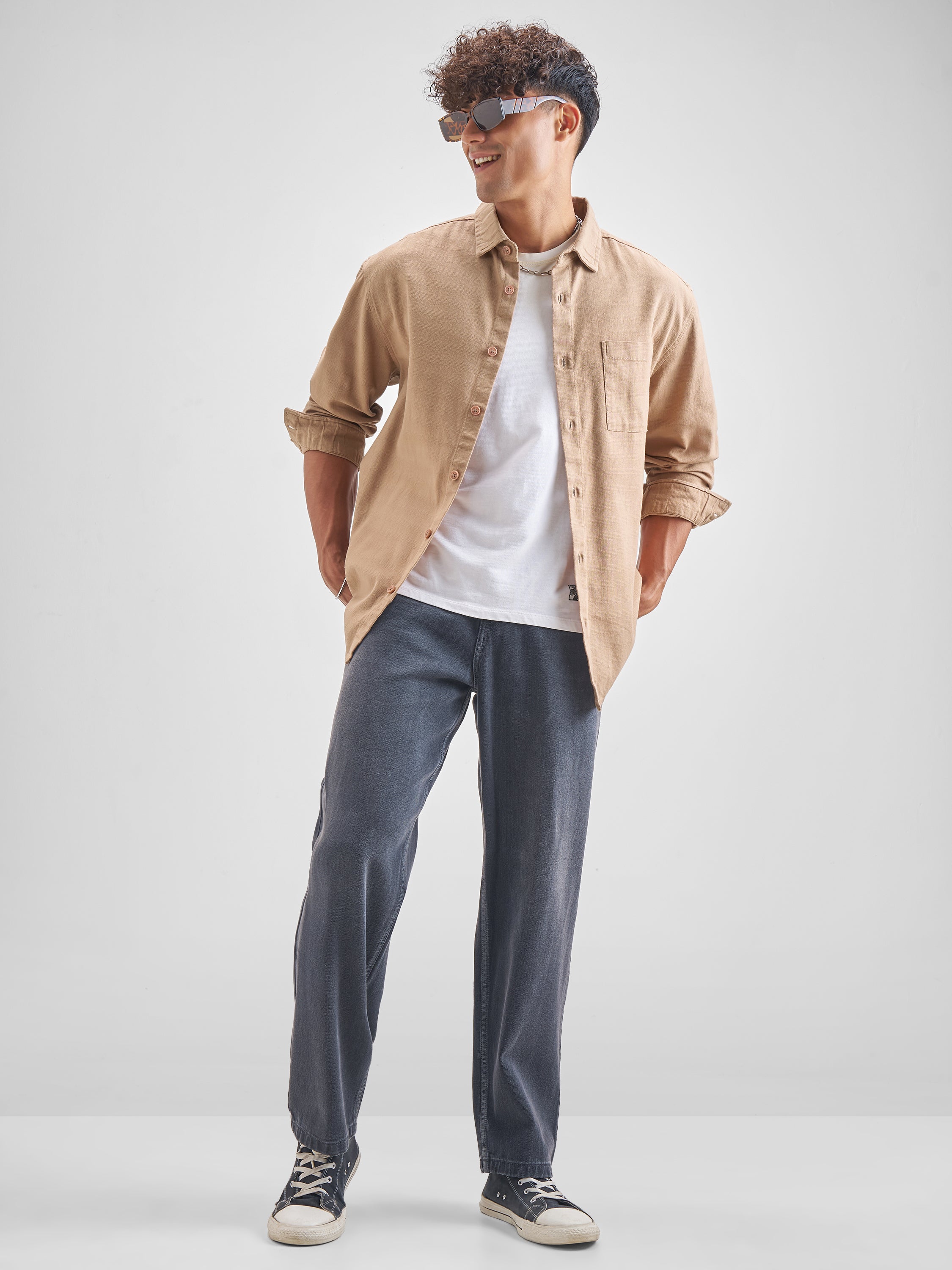 Highlander Men Khaki Solid Relaxed Fit Casual Shirt - Khaki - Image 2