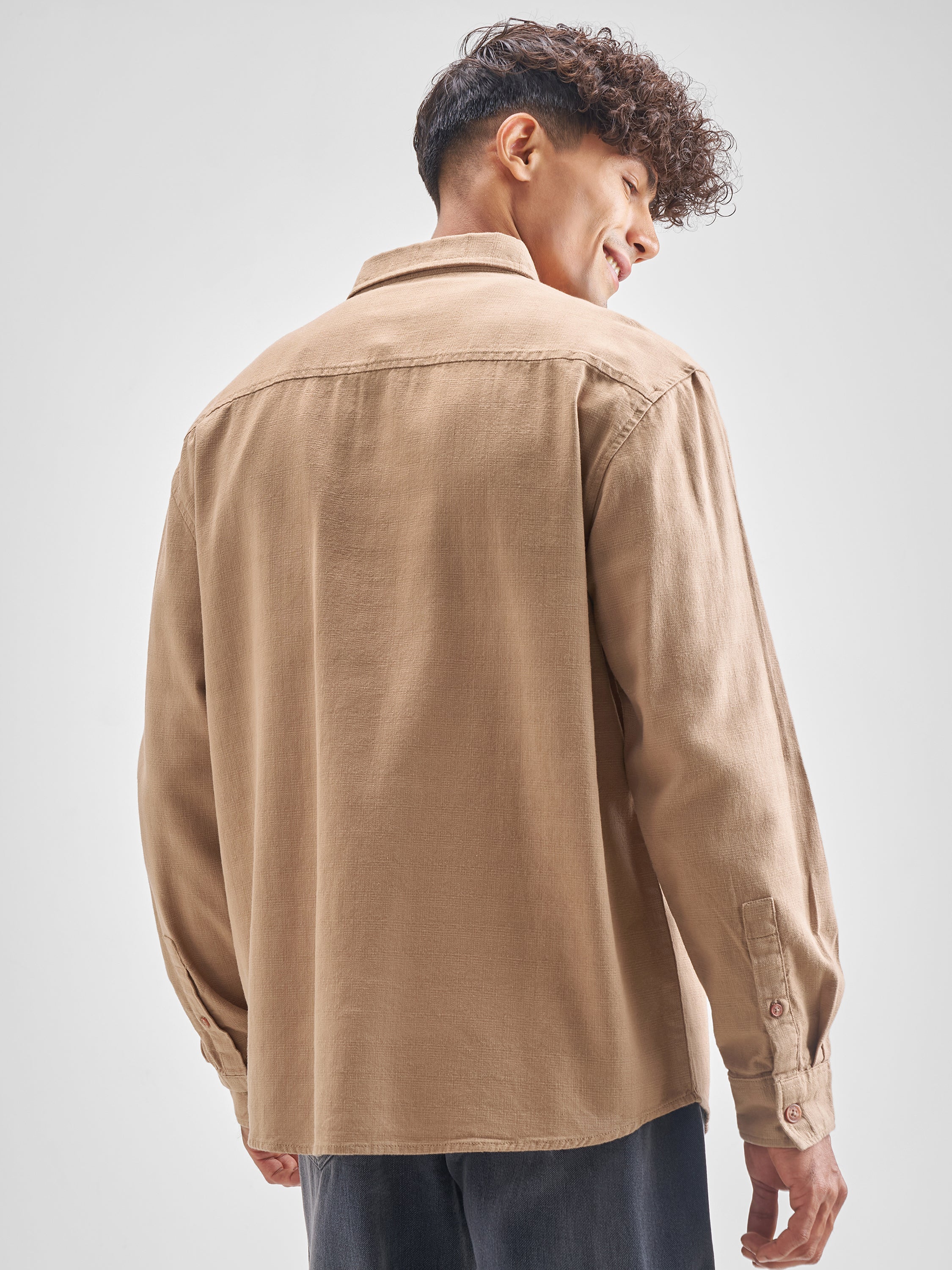 Highlander Men Khaki Solid Relaxed Fit Casual Shirt - Khaki - Image 3