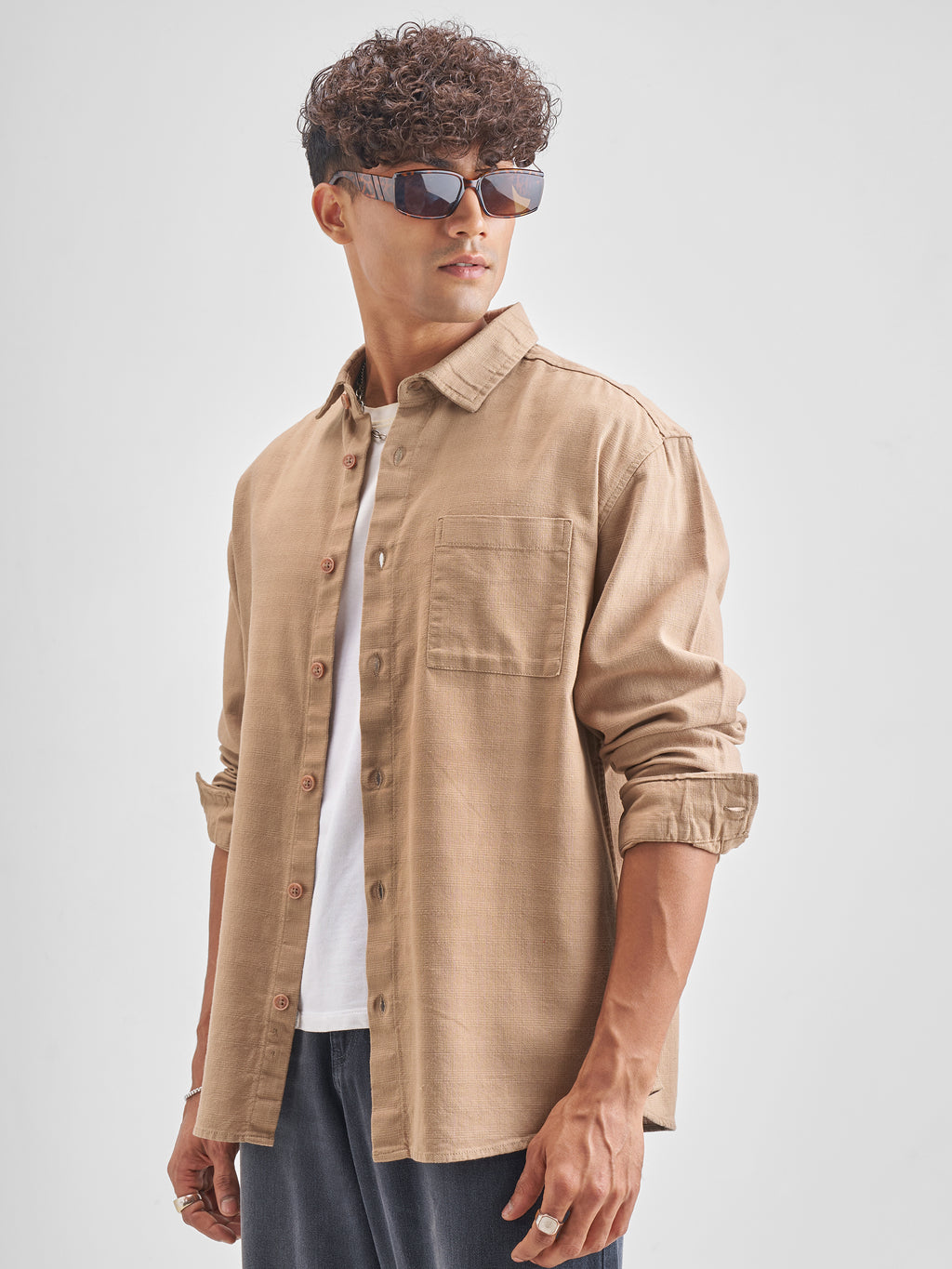 Highlander Men Khaki Solid Relaxed Fit Casual Shirt - Khaki - Image 4