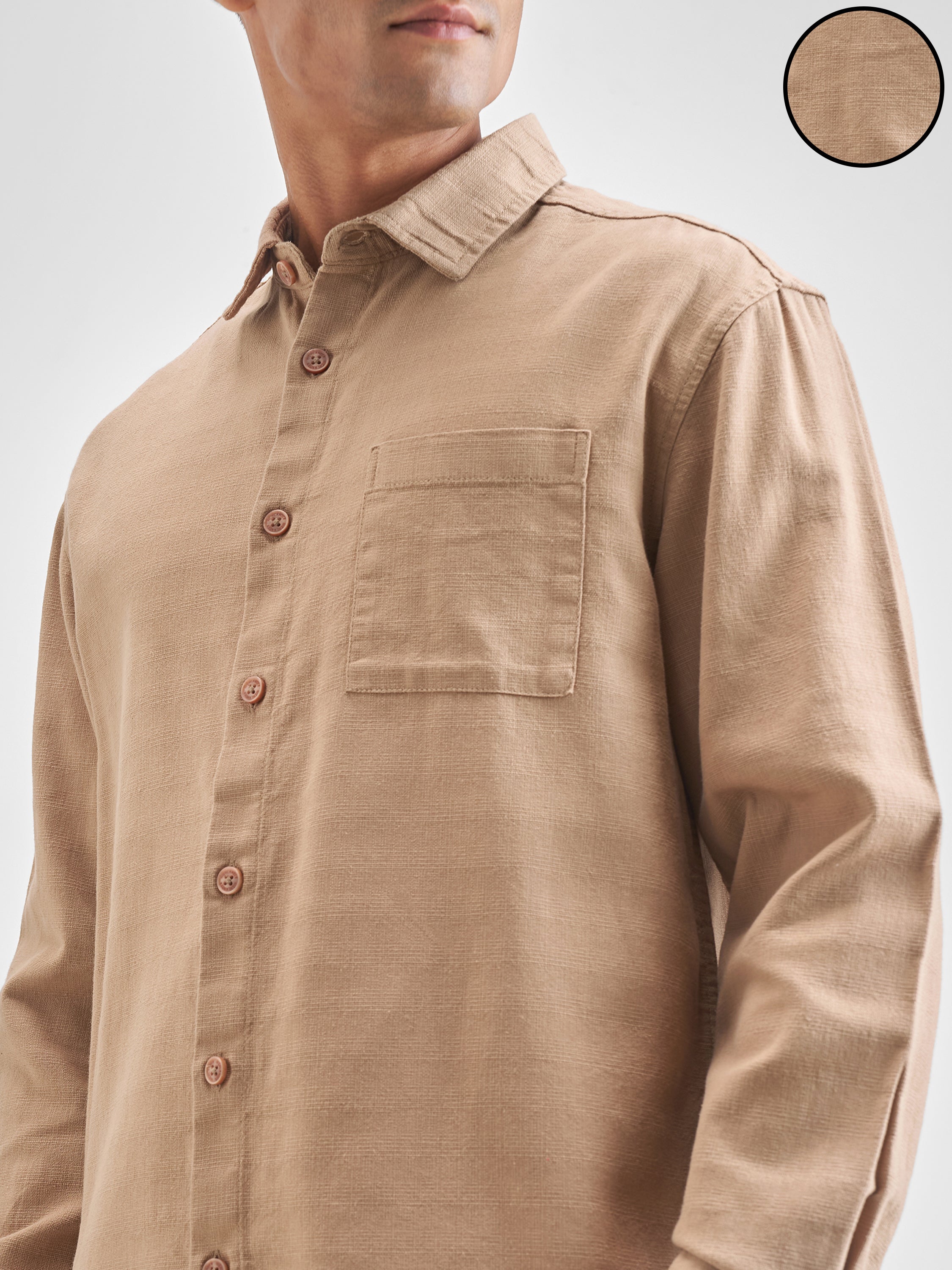 Highlander Men Khaki Solid Relaxed Fit Casual Shirt - Khaki - Image 5
