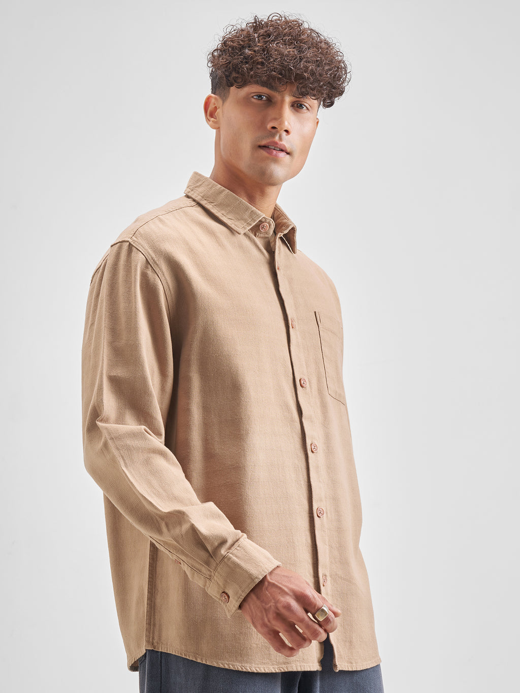 Highlander Men Khaki Solid Relaxed Fit Casual Shirt - Khaki - Image 6