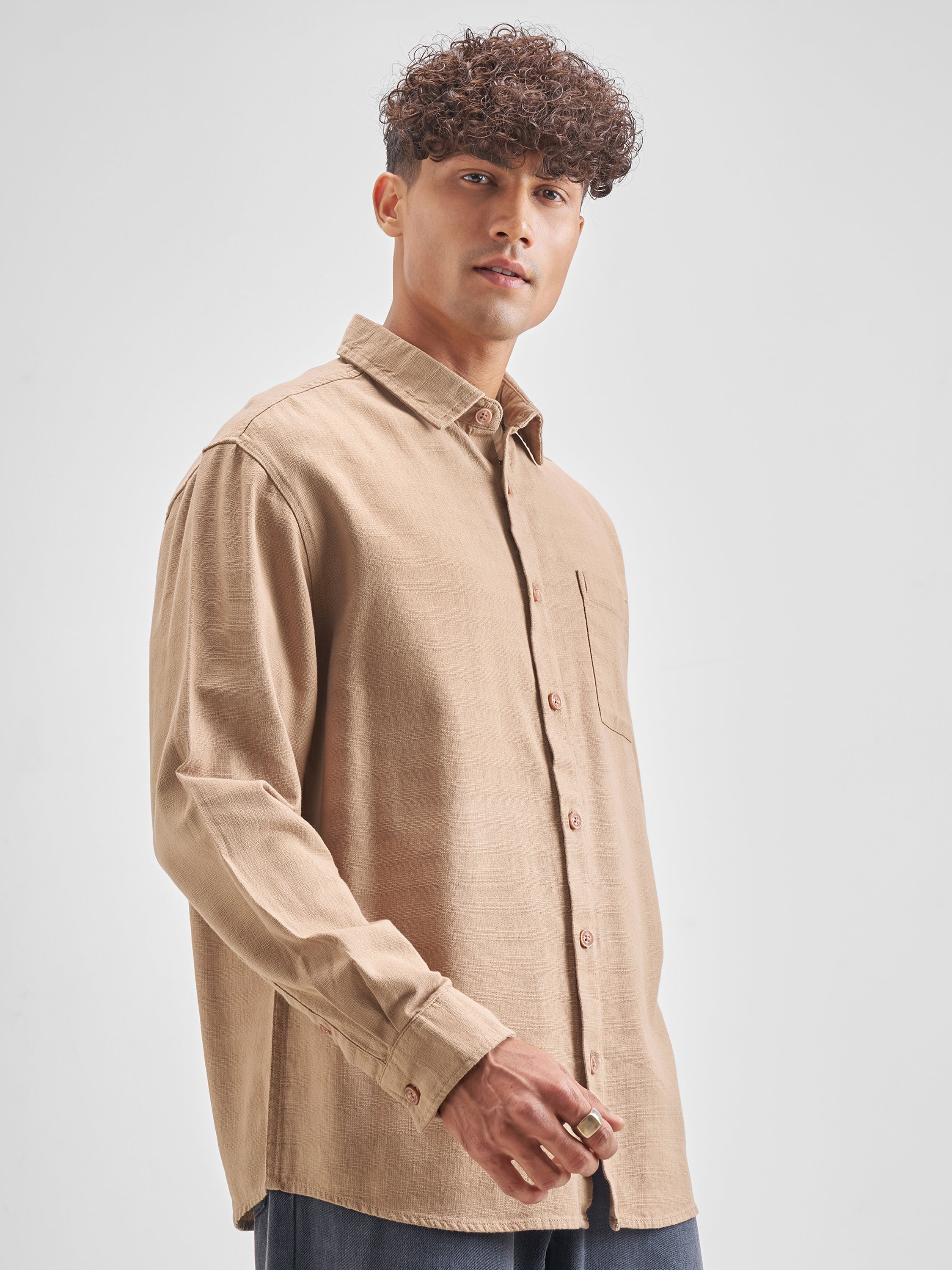 Highlander Men Khaki Solid Relaxed Fit Casual Shirt - Khaki - Image 6