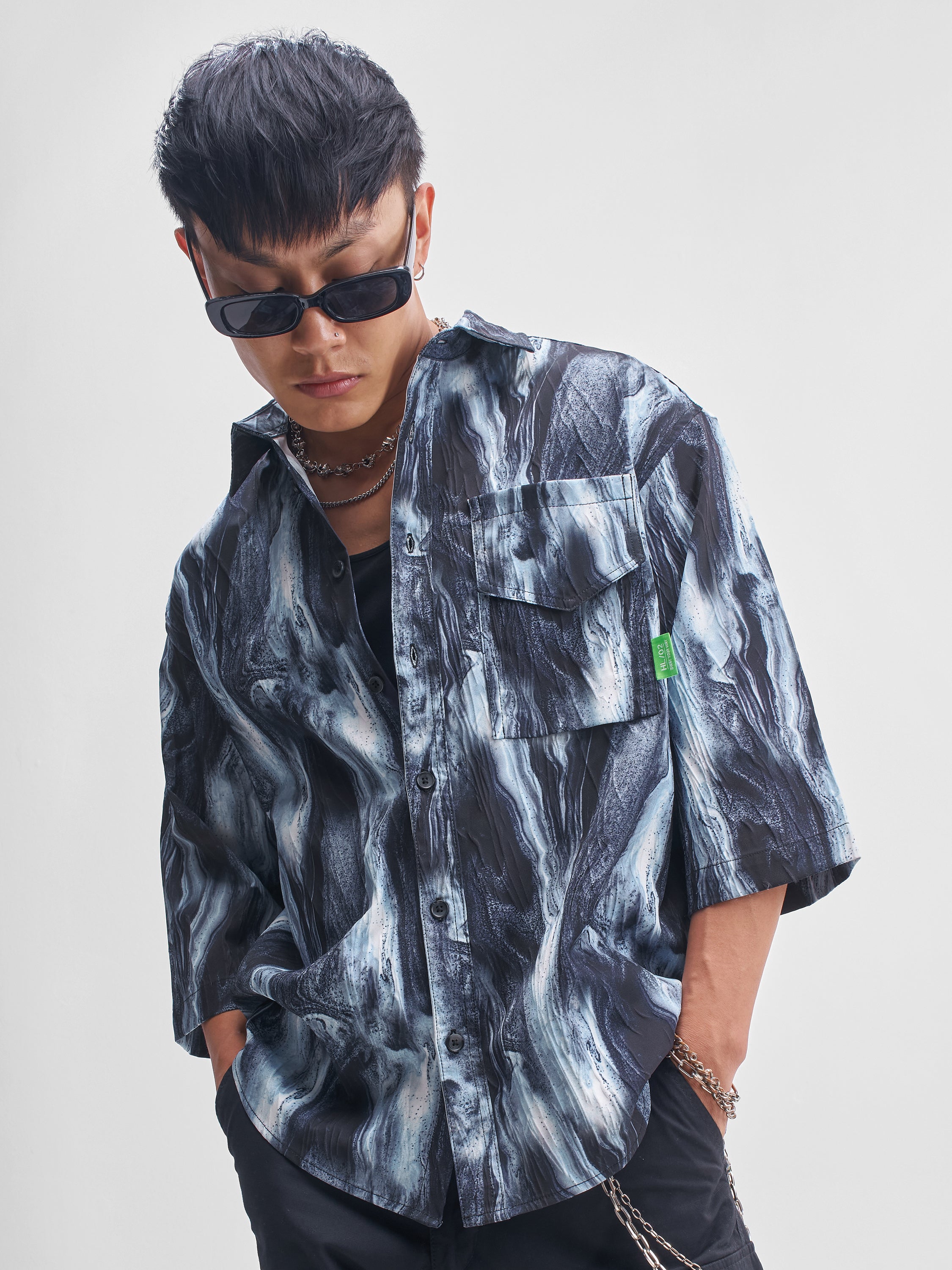Highlander Men Blue Printed Oversized Fit Casual Shirt - Blue - Image 1